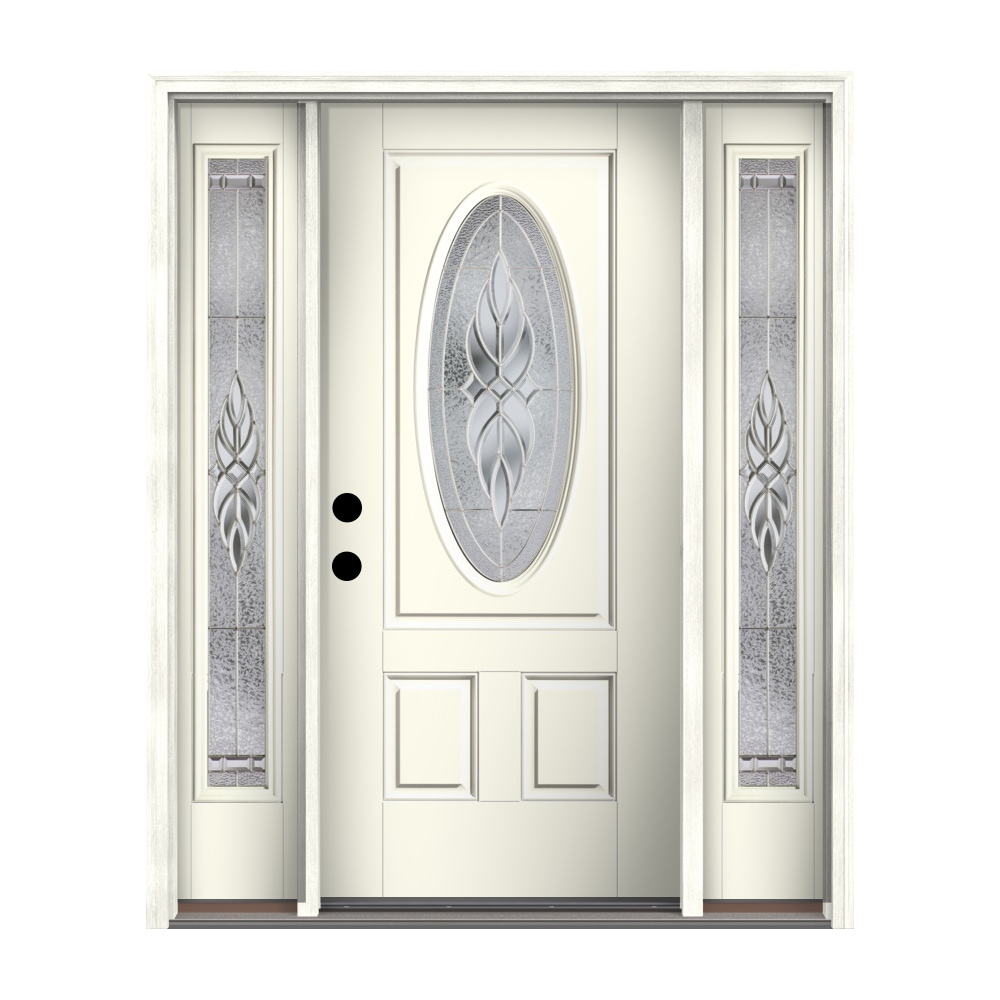 Therma-Tru Benchmark Doors Varissa 68-in x 80-in Fiberglass Oval Lite Right-Hand Inswing White Painted Prehung Single Front Door with Sidelights with -  TTB641046SOS