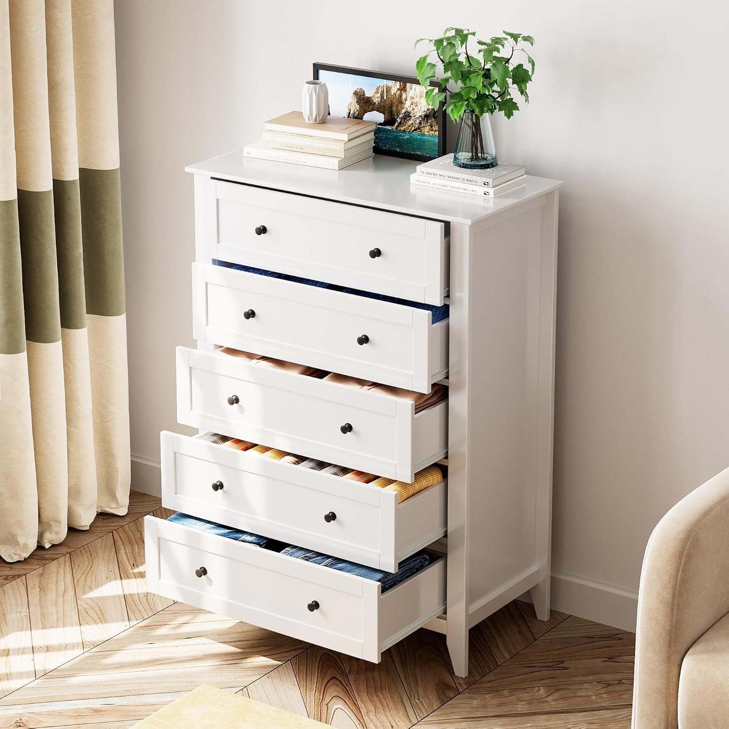 Garvee White Dresser for Bedroom Tall 5 Drawer Dresser with Deep ...