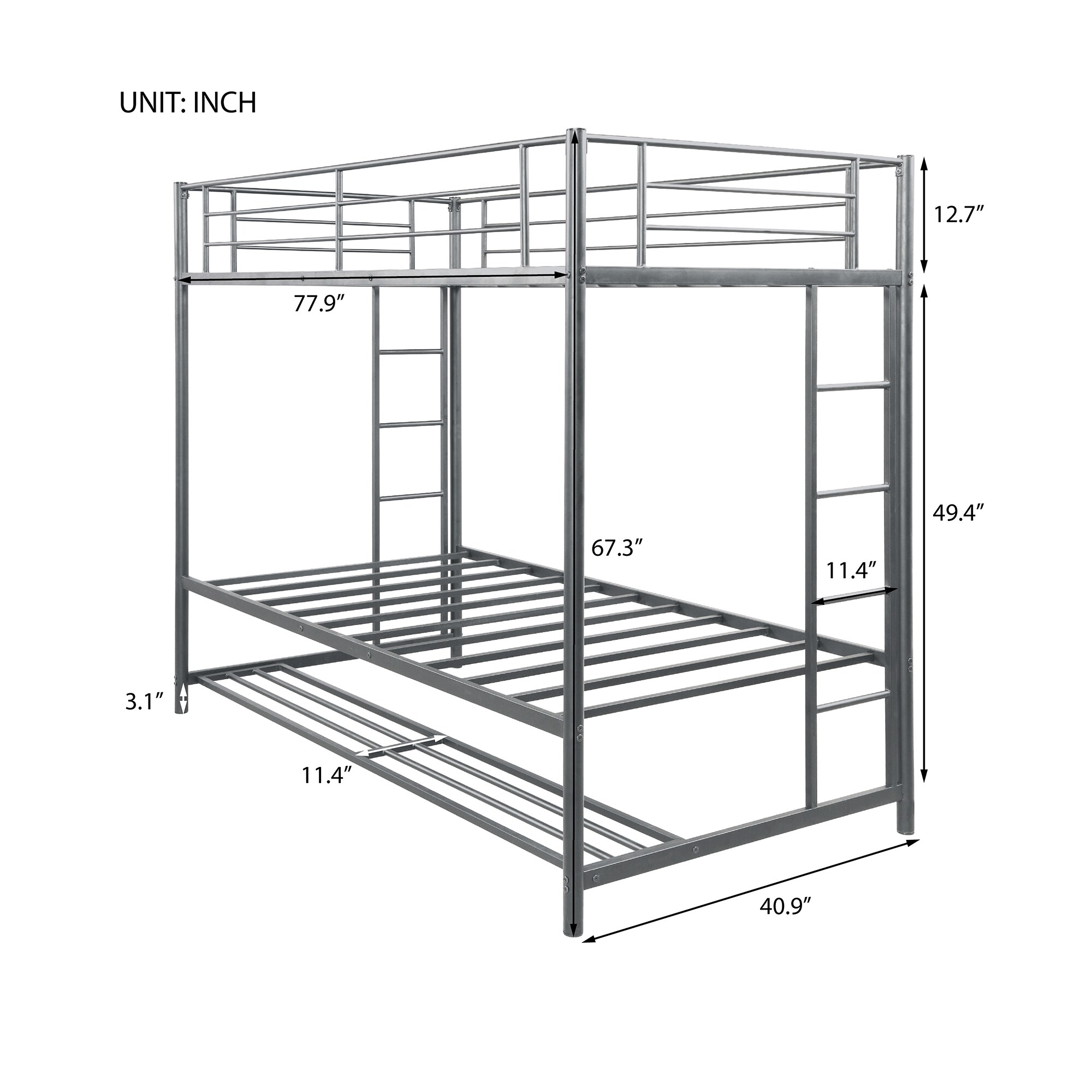 Clihome Contemporary Twin Over Twin Bunk Bed with Storage, Silver ...