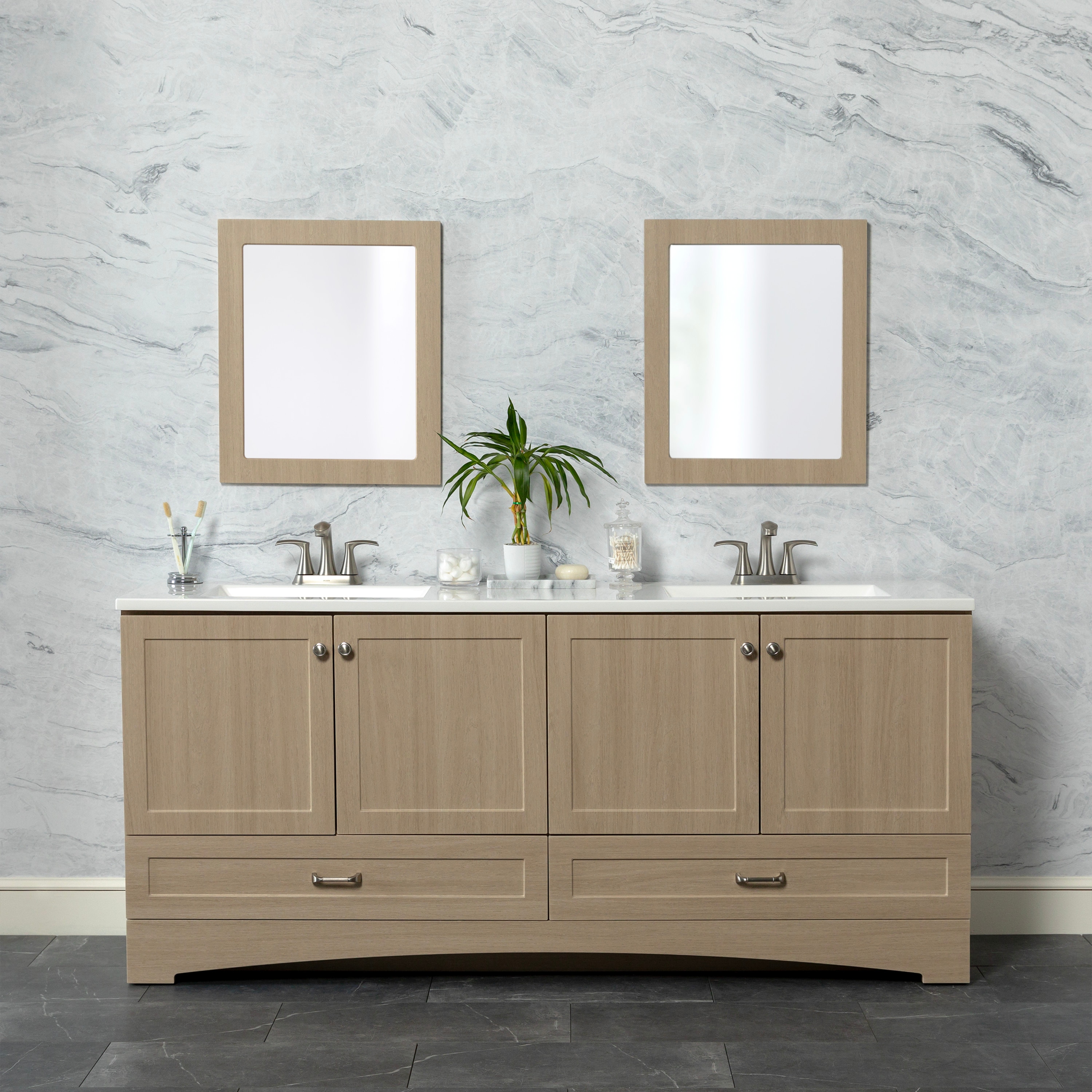 Diamond NOW C72W30365 Cassidy 72-in Light Oak Brown Double Sink Bathroom Vanity with White Cultured Marble Top