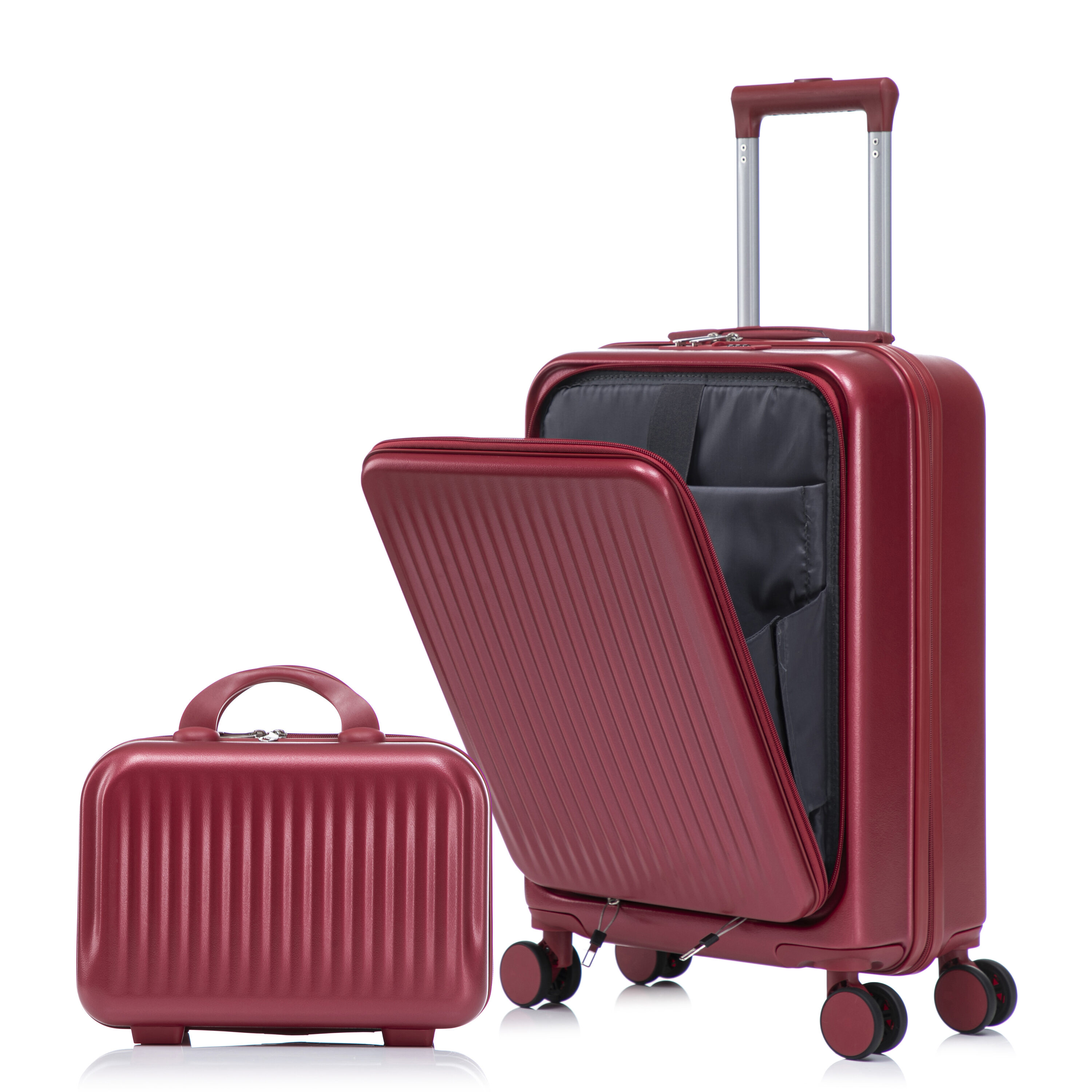 KTMBDW 2 Piece Luggage Set (14/20) Hardshell Suitcases with Spinner Wheels and Front Opening Design -Red
