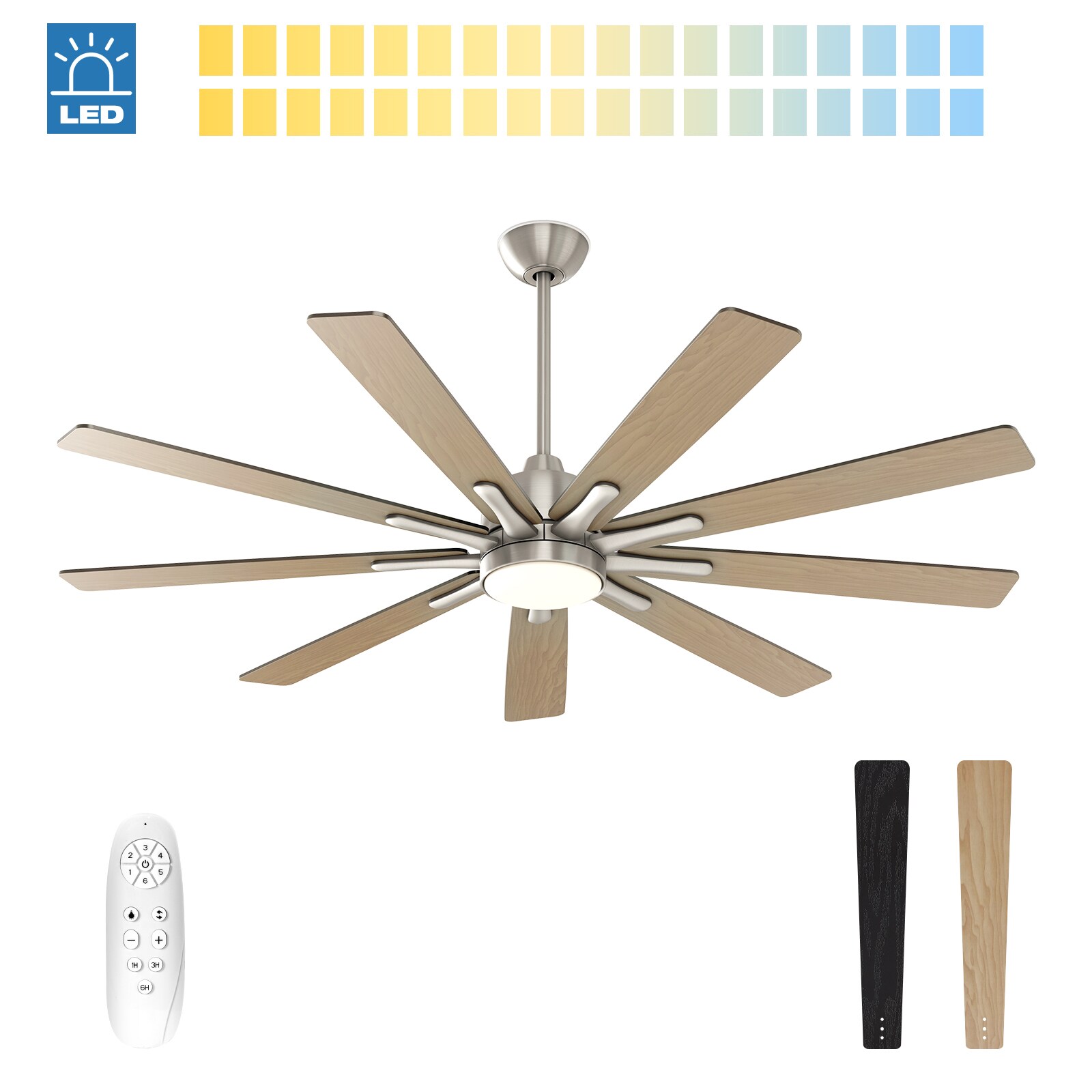 warmiplanet Ceiling Fan with Lights Remote Control, 52 inch, Brushed Nickel (5-Blades)