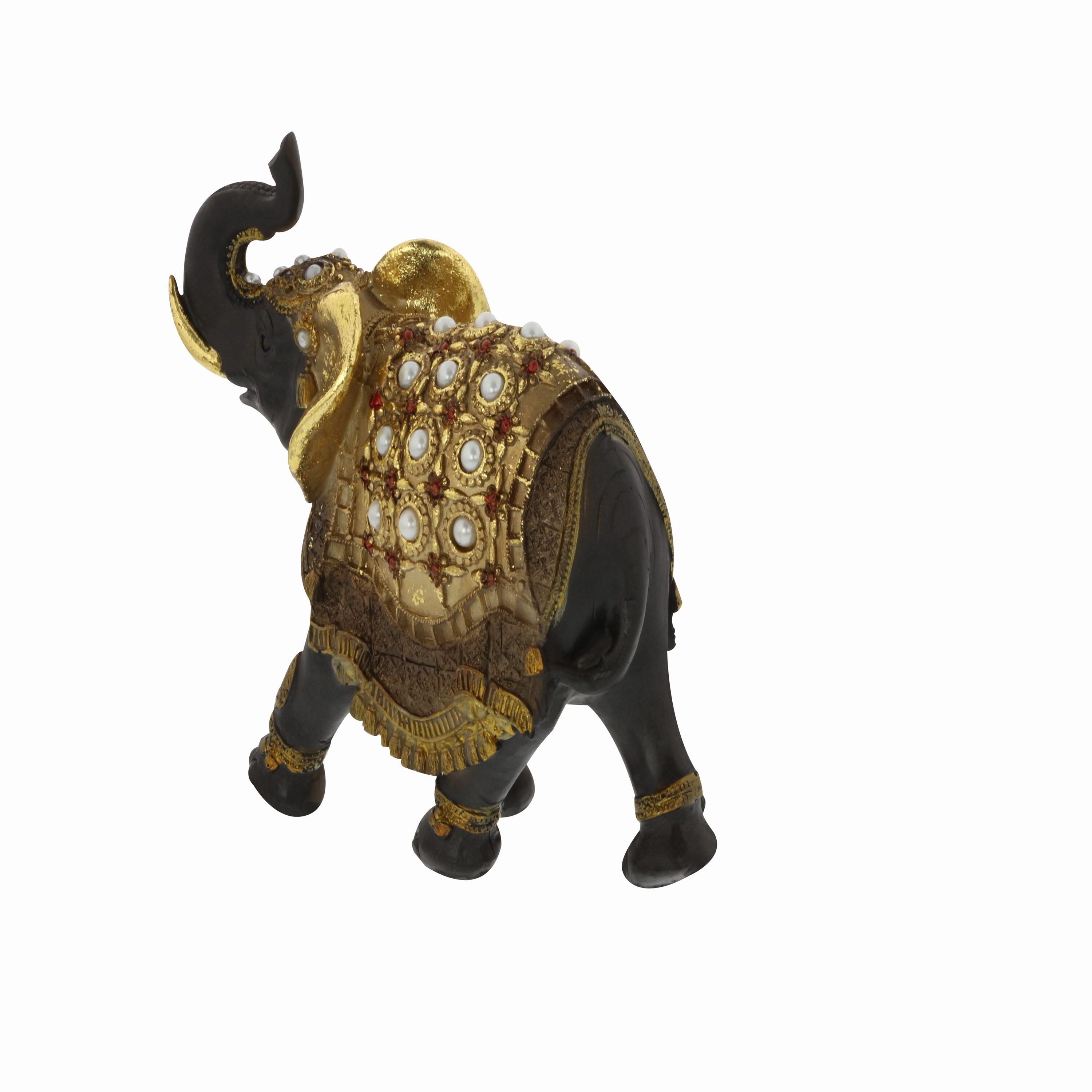 Majestic Trio Gold Polystone Elephant Statues with Satin Finish