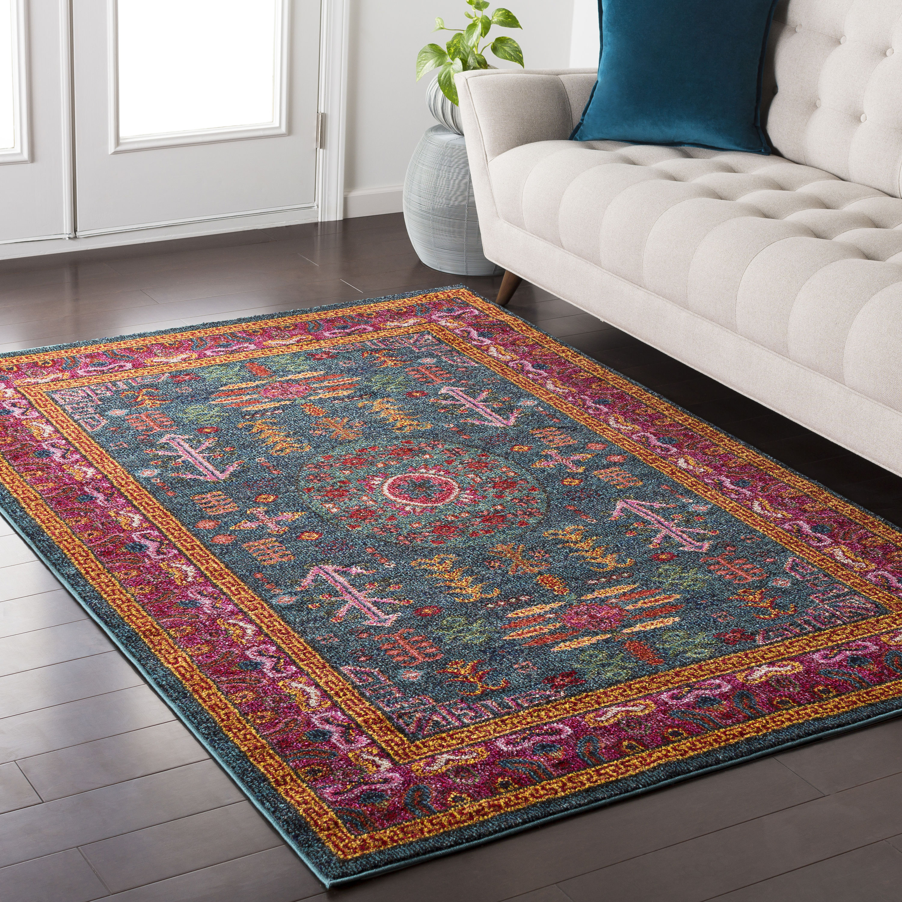 Anika Blue Geometric Synthetic 5'3" x 7'3" Area Rug
