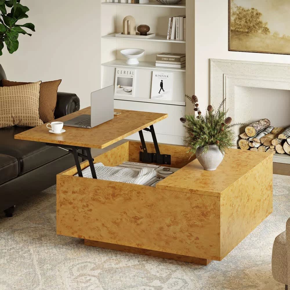 Aok Garden Lift Top Coffee Table with Hidden Storage Wooden Square