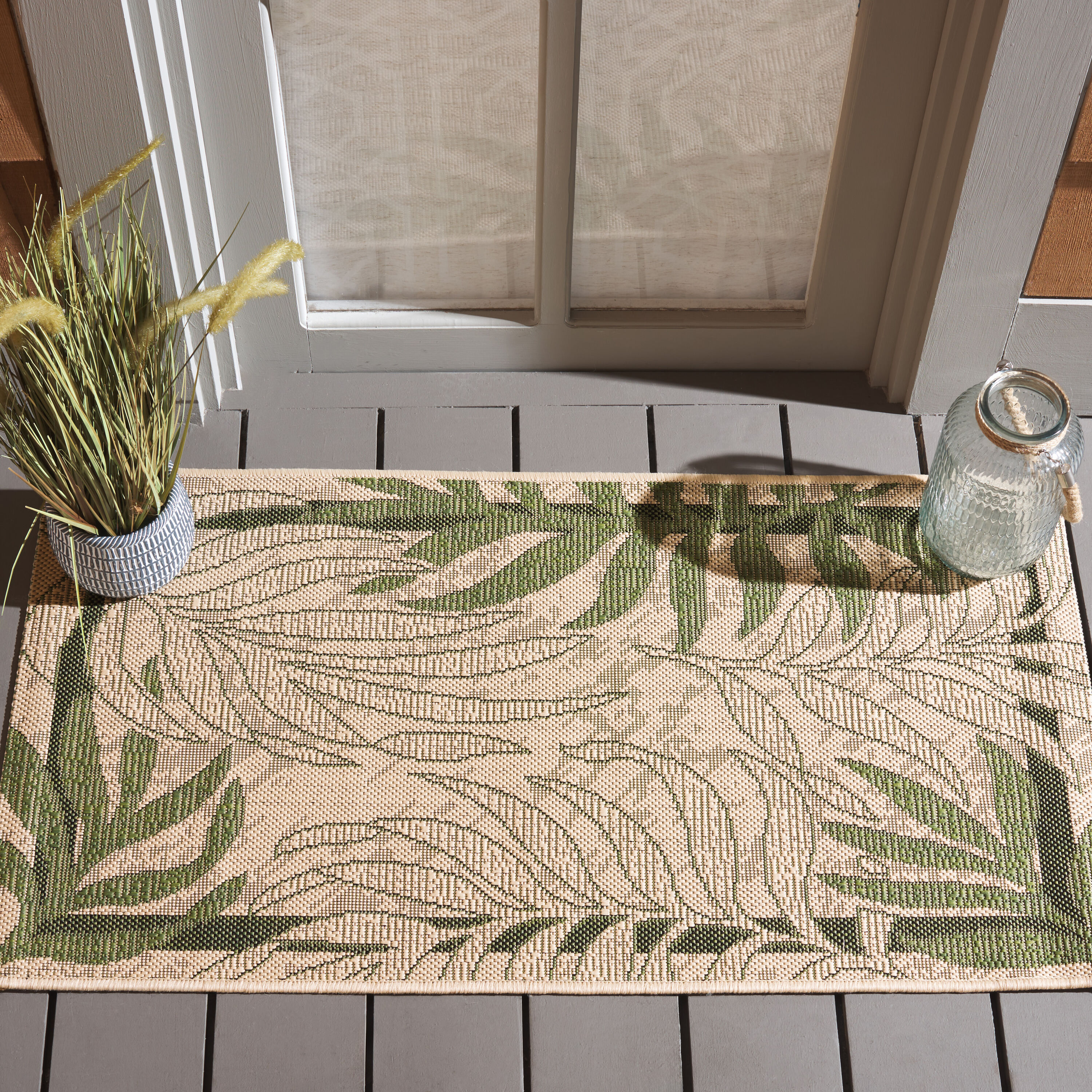 Safavieh - Courtyard 7836 Cream Green W/Black Weft 2 x 4 Rectangular Area rug