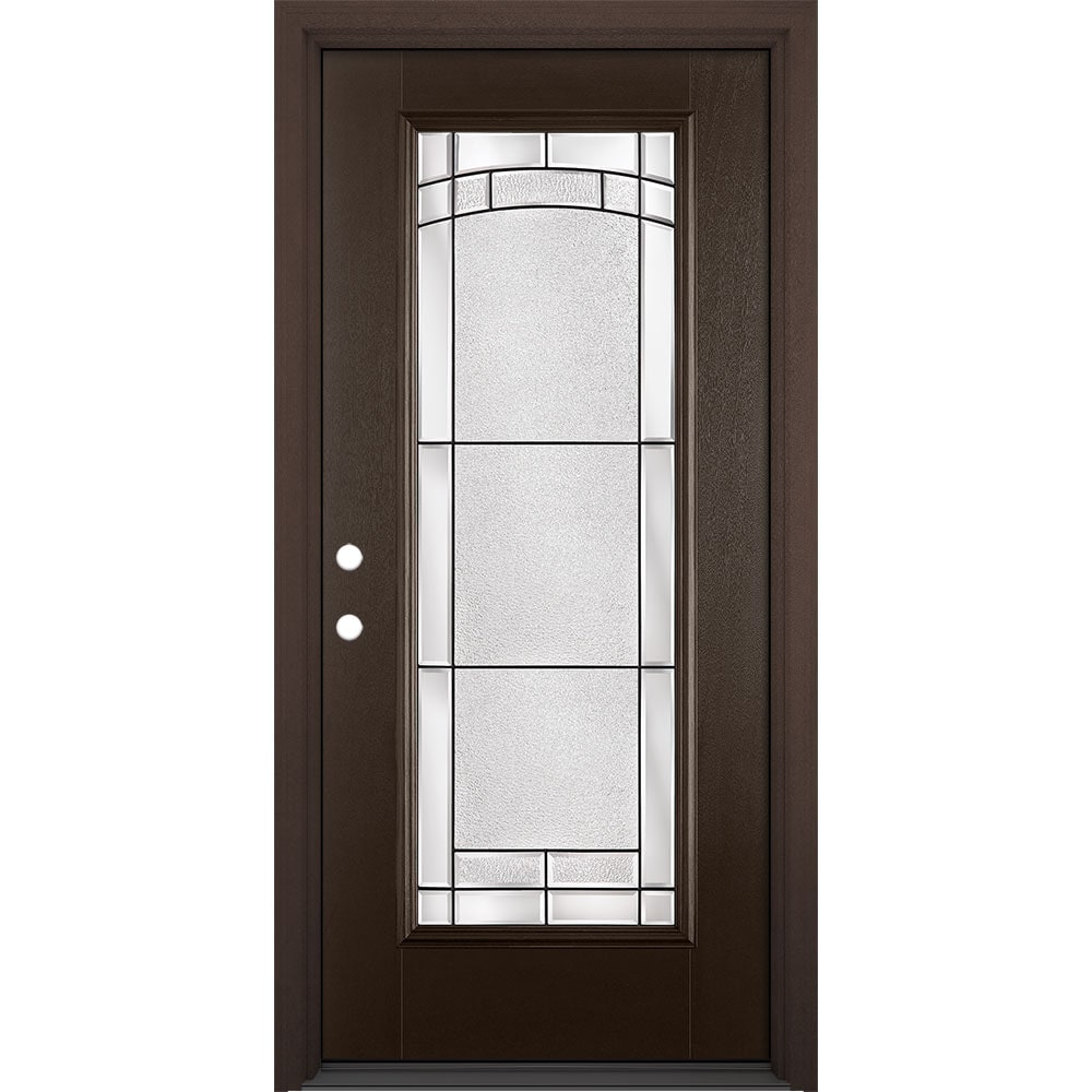 Masonite 640006 M-Protect Element Glass 36-in x 80-in x 4-9/16-in Fiberglass 3/4 lite Right-hand inswing Walnut Painted Prehung Slab Front Door with Brickmould Solid core