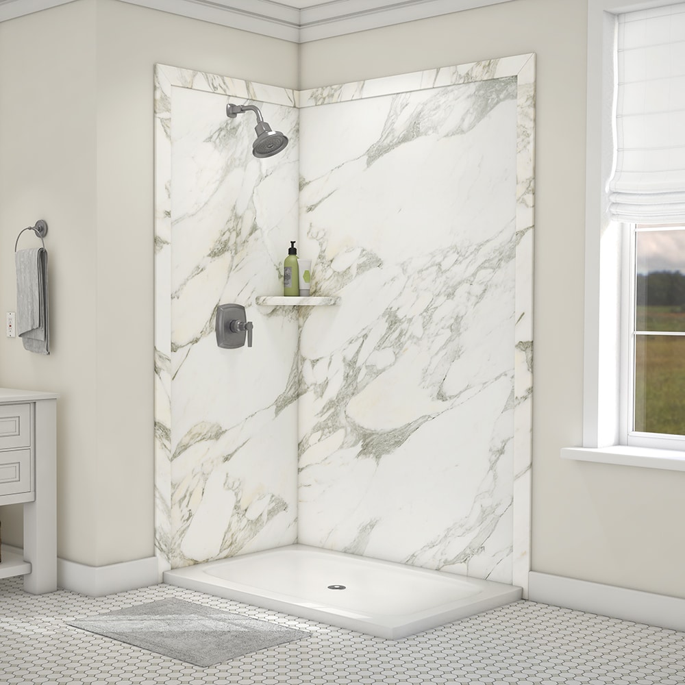 FlexStone SSK48367821CG Elegance 2 48-in W x 36-in D x 80-in H Calcutta Gold 2.0 -Piece Glue Up Shower corner wall panel