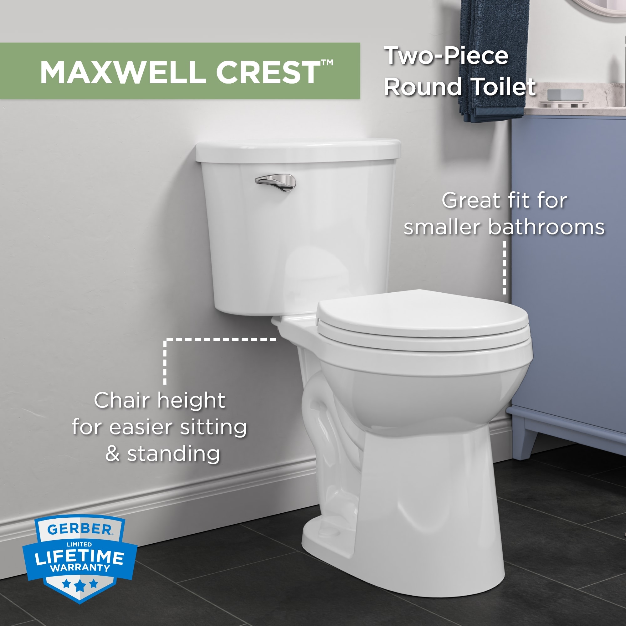 Gerber Maxwell Crest White Round Chair height 12-in Rough-In