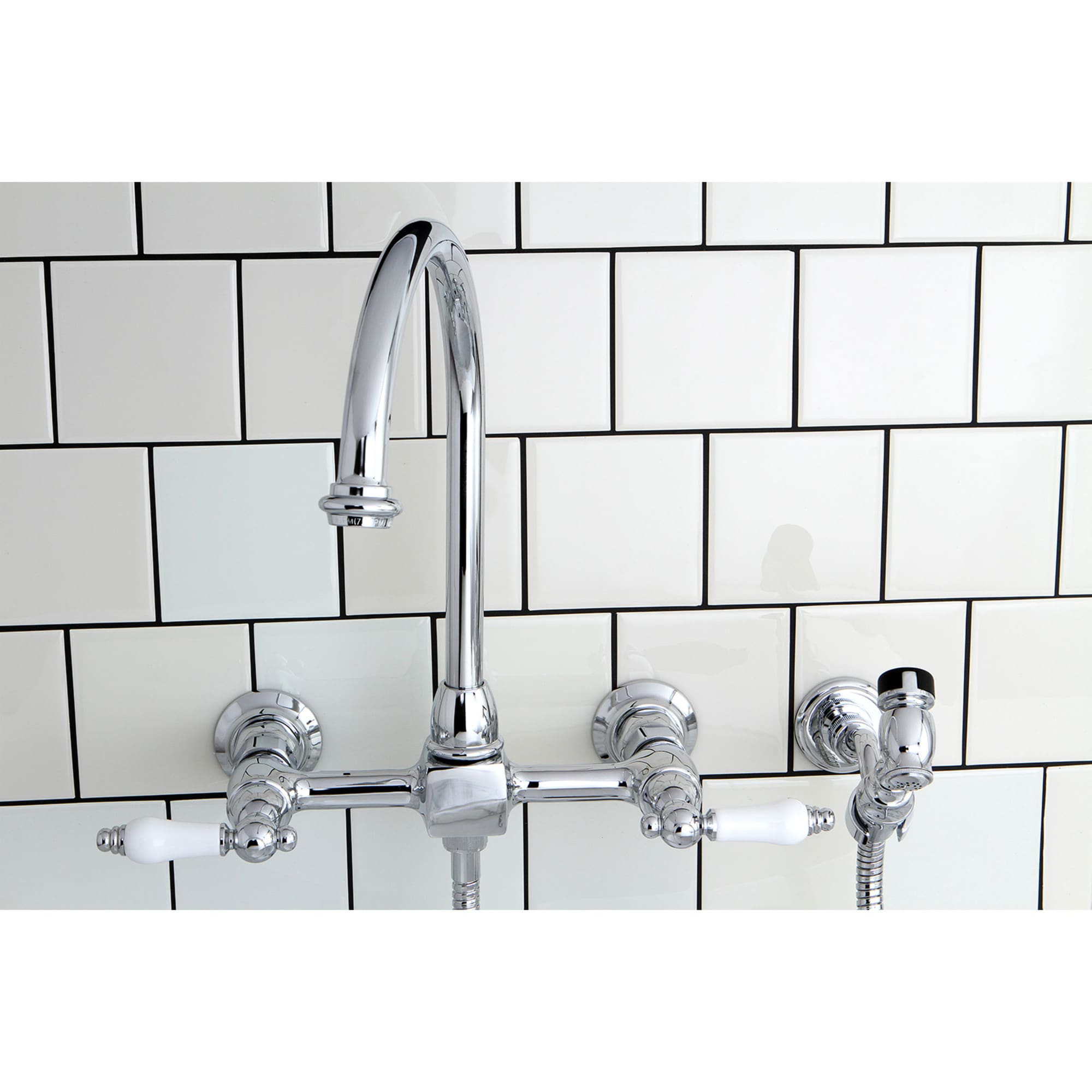 Kingston Brass WLKS1291PLBS Restoration Polished Chrome Double Handle Wall-mount Kitchen Faucet ( Side Sprayer Included )