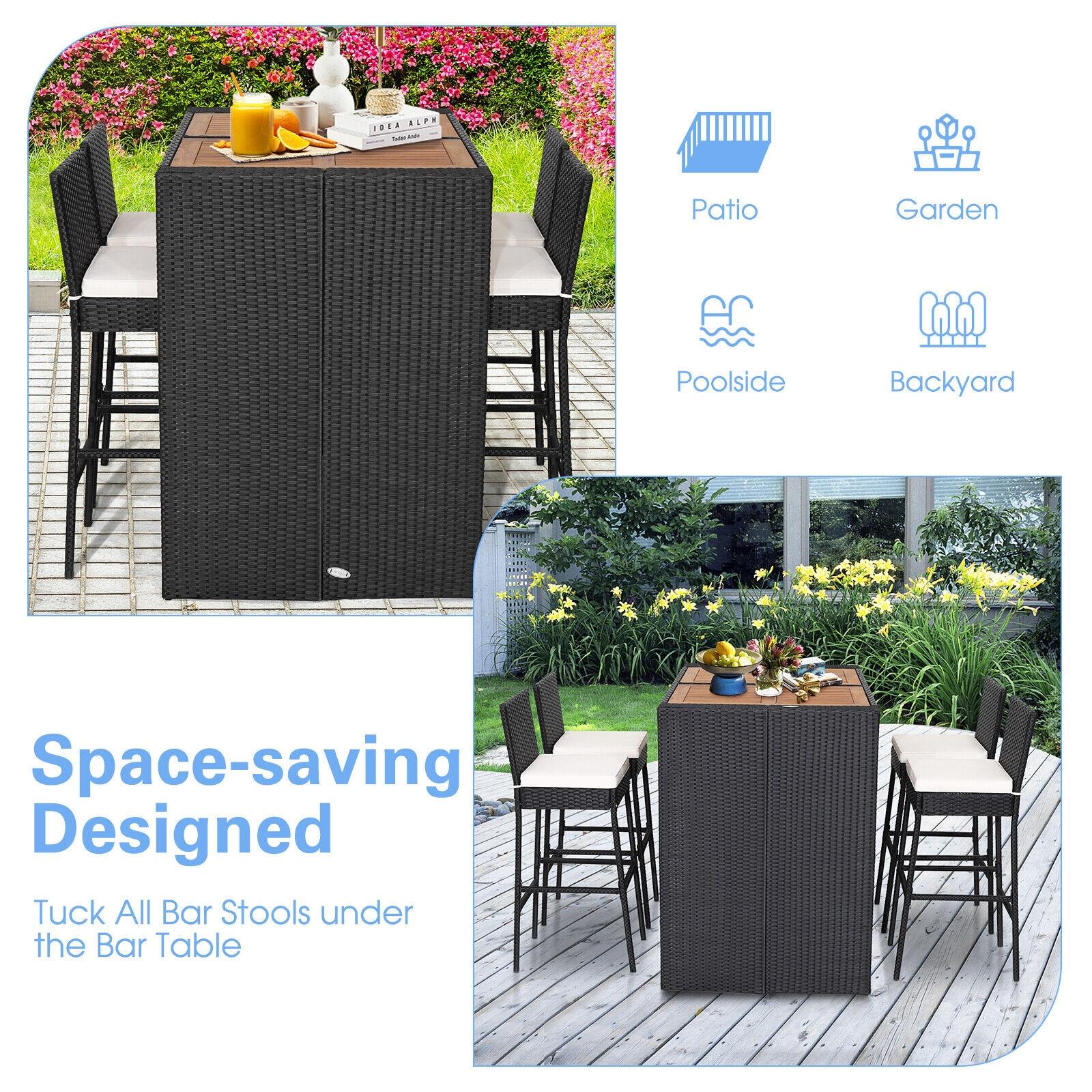 Baboom Patio Bar Set 5 Piece Black Rattan Bar Height Patio Dining Set Rattan Rectangle Table 