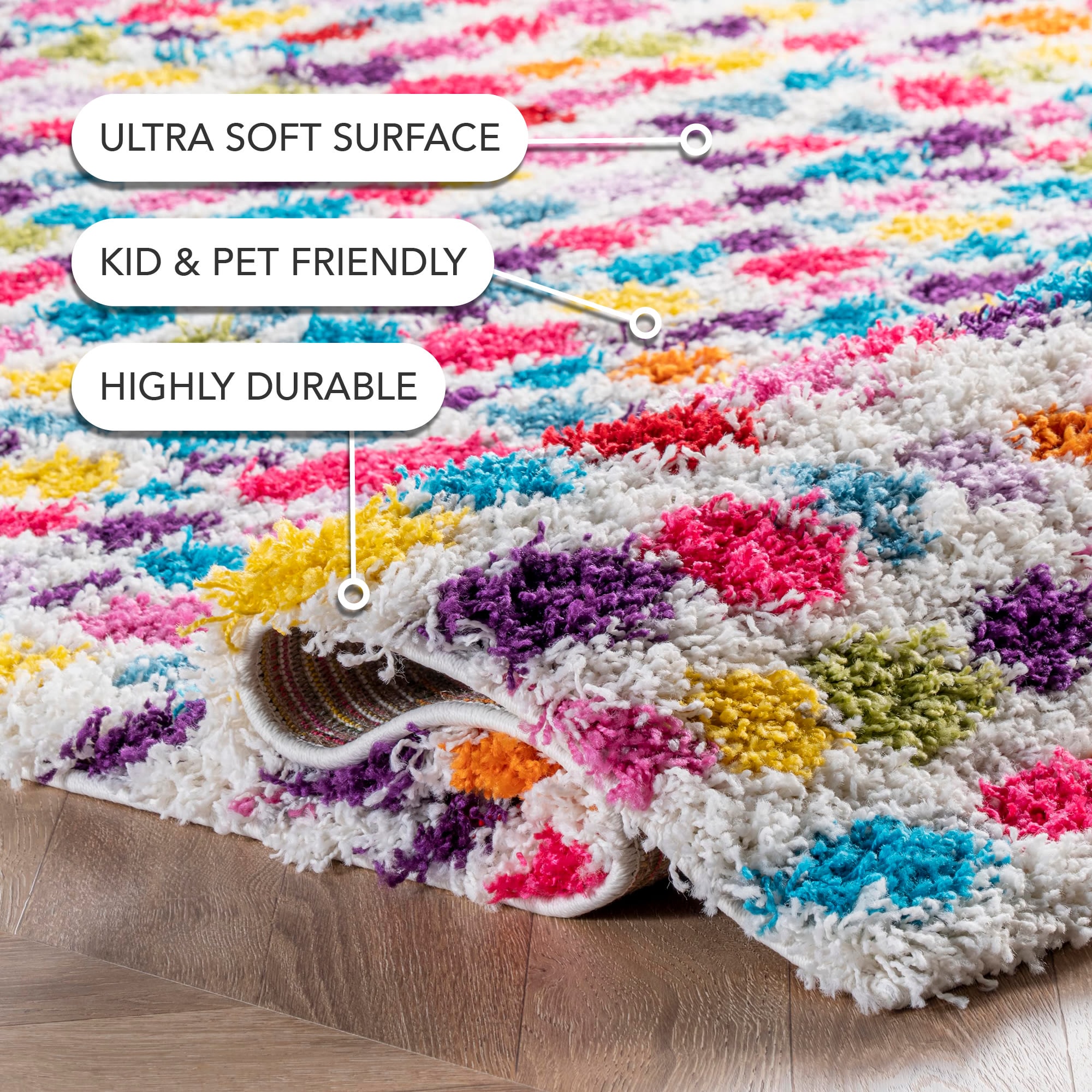 Radiance Handmade Multicolor Stripe Shag Rug 5' x 8'