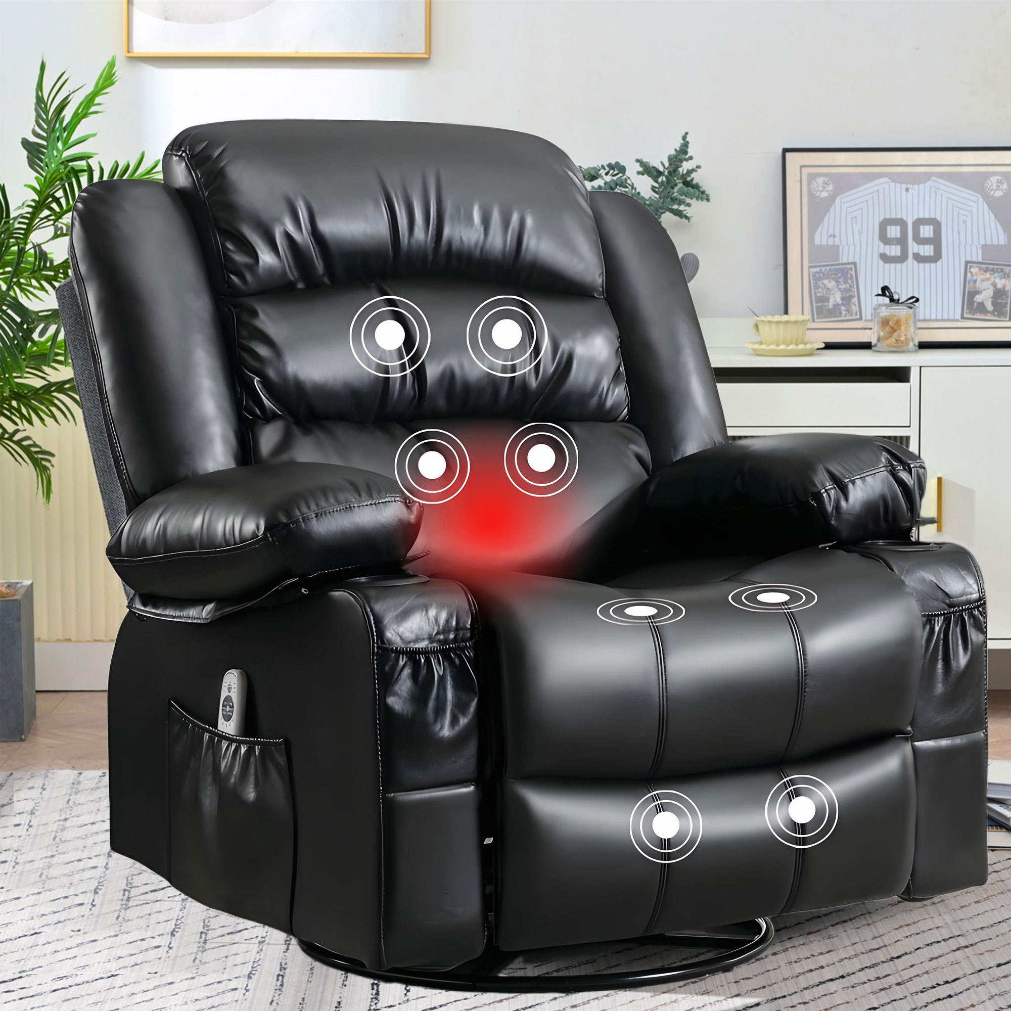 GZMR GZ-VA50739 Black Faux leather Upholstered Swivel Recliner