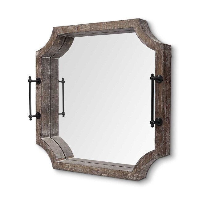 Rustic Antique Wash Finish Wood With Mirrored Glass Bottom And Metal Handle Tray Rustic Antique Wash Finish Wood With Mirrored Glass Bottom And Metal Handle Tray