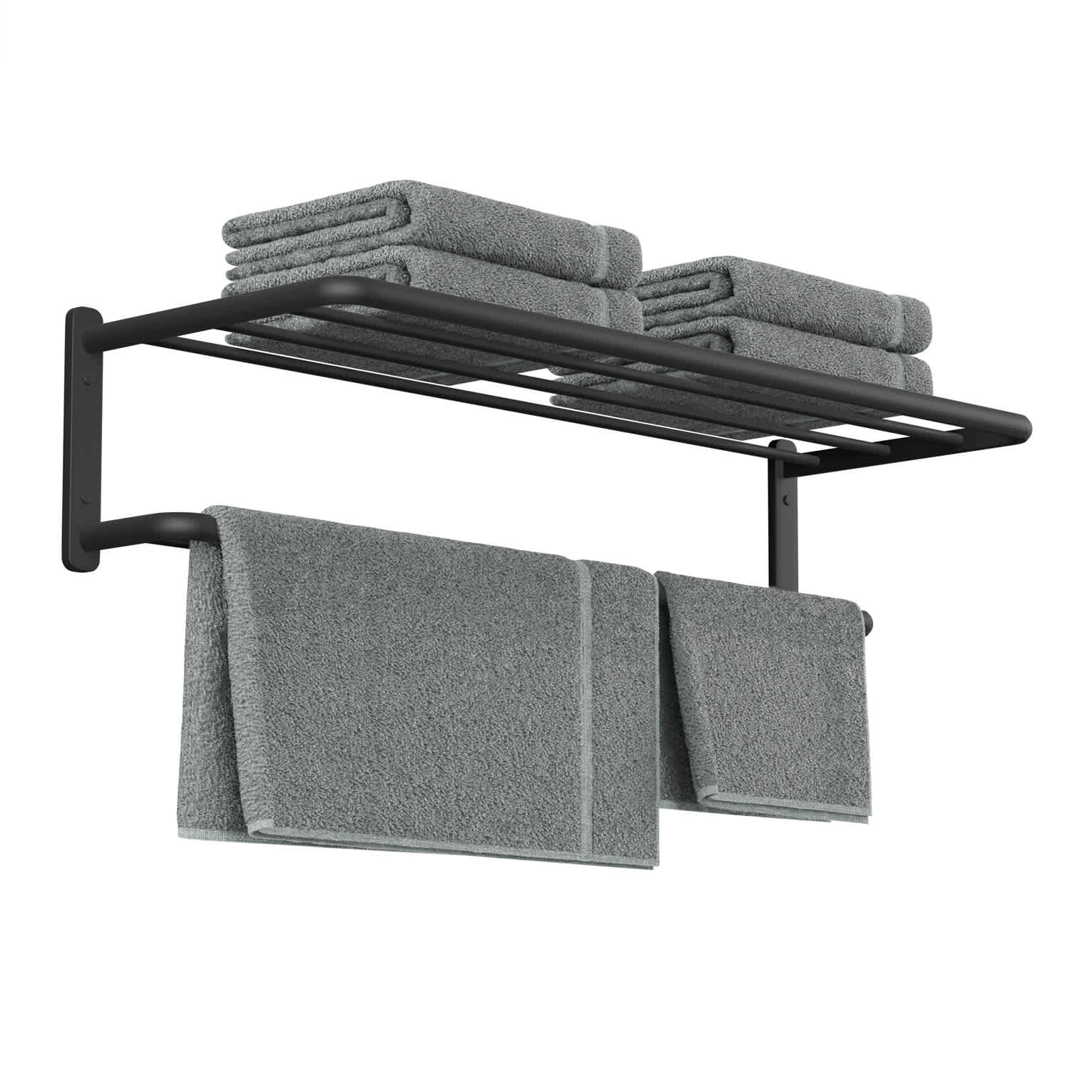 Haxvin 21.26in. Matte Black Wall-Mounted Aluminum Towel Rack