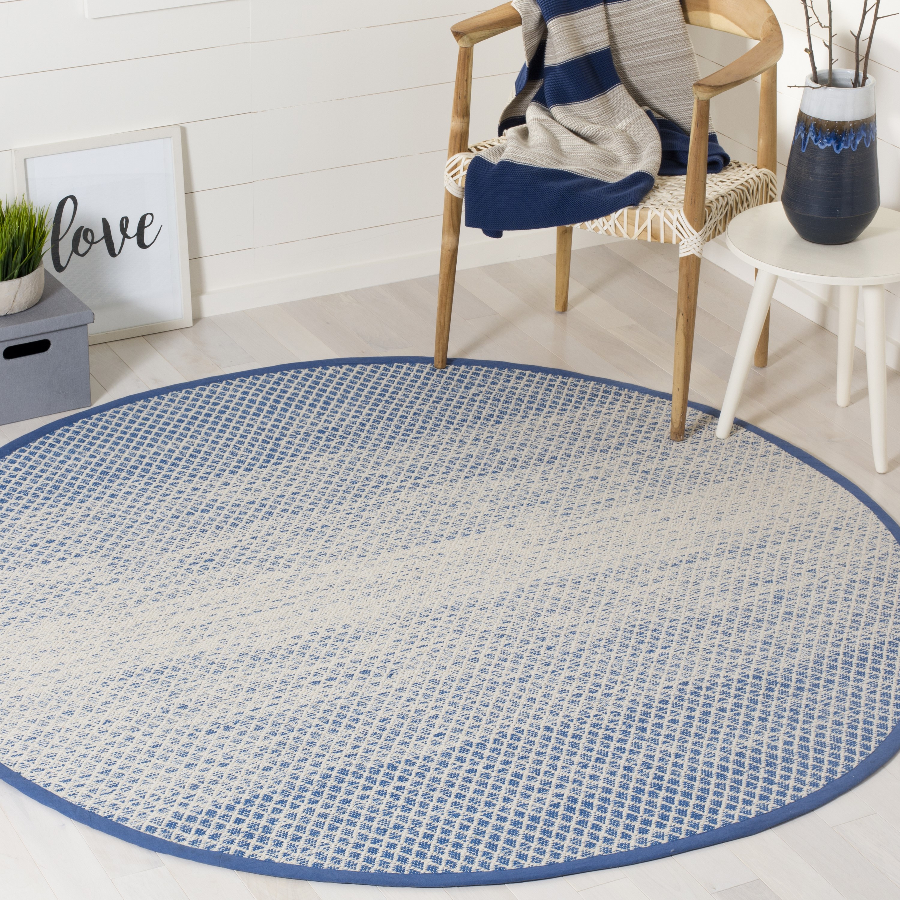 Safavieh MTK601B-6R Montauk Mindil 6 x 6 (ft) Cotton Blue/Ivory Round Indoor Ombre Coastal Area rug