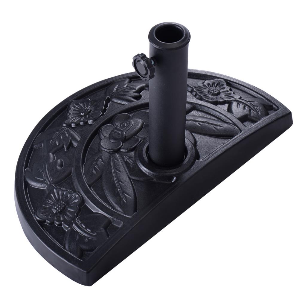 Black Ornate Concrete Half Round Umbrella Base, 20 Inch