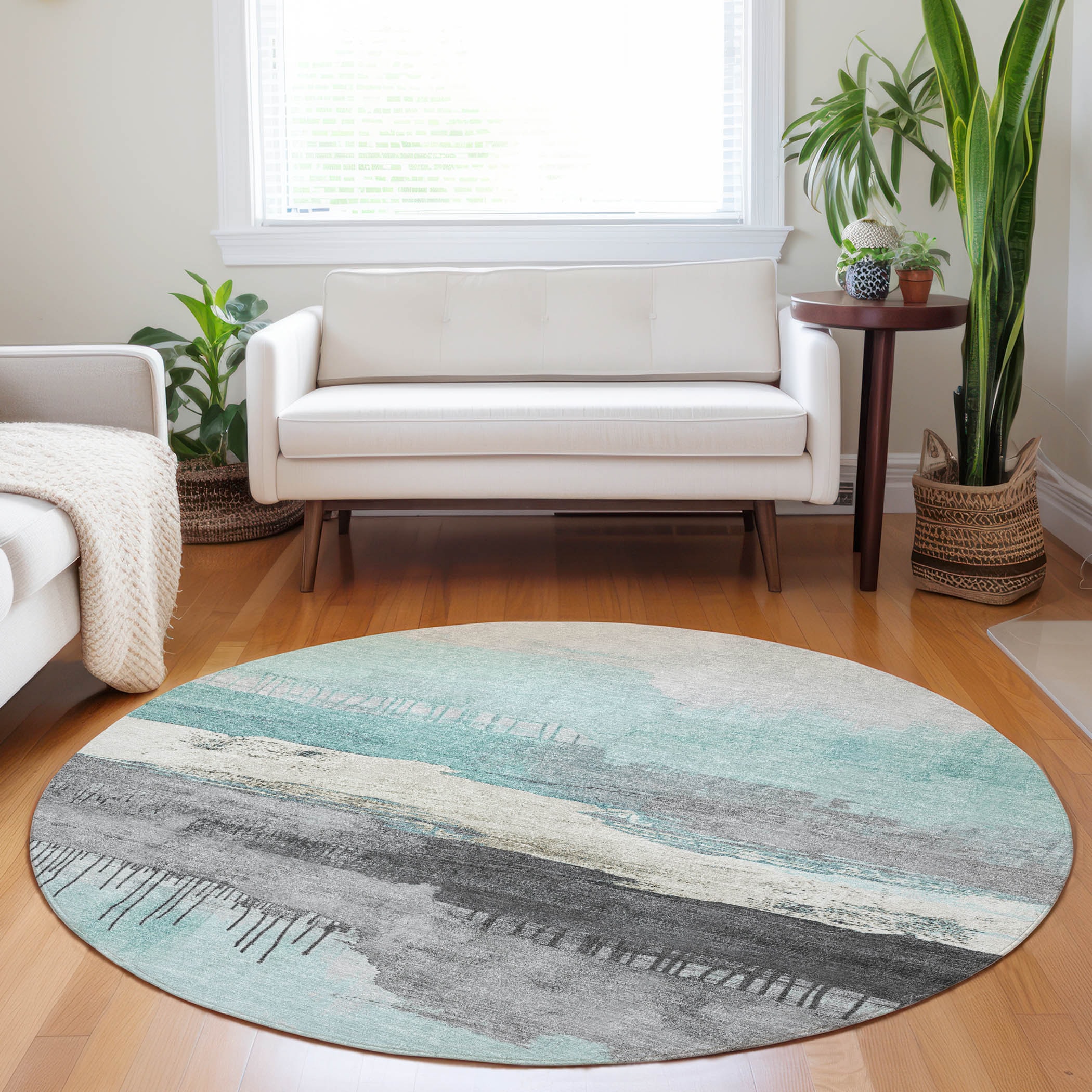 Addison Rugs ACN1880TE8RO Chantille ACN1880TE 8 x 8 (ft) Loomed Polyester Teal Round Indoor/Outdoor Geometric Machine washable Area rug