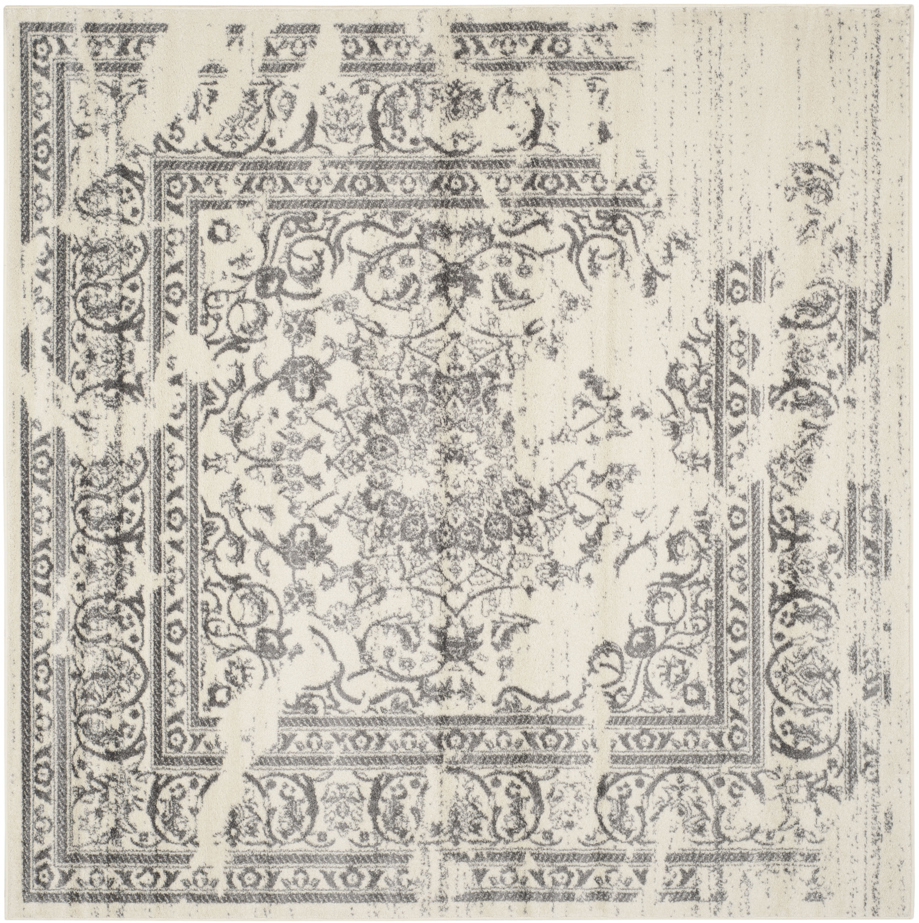 Ivory and Silver Square Synthetic Traditional Area Rug