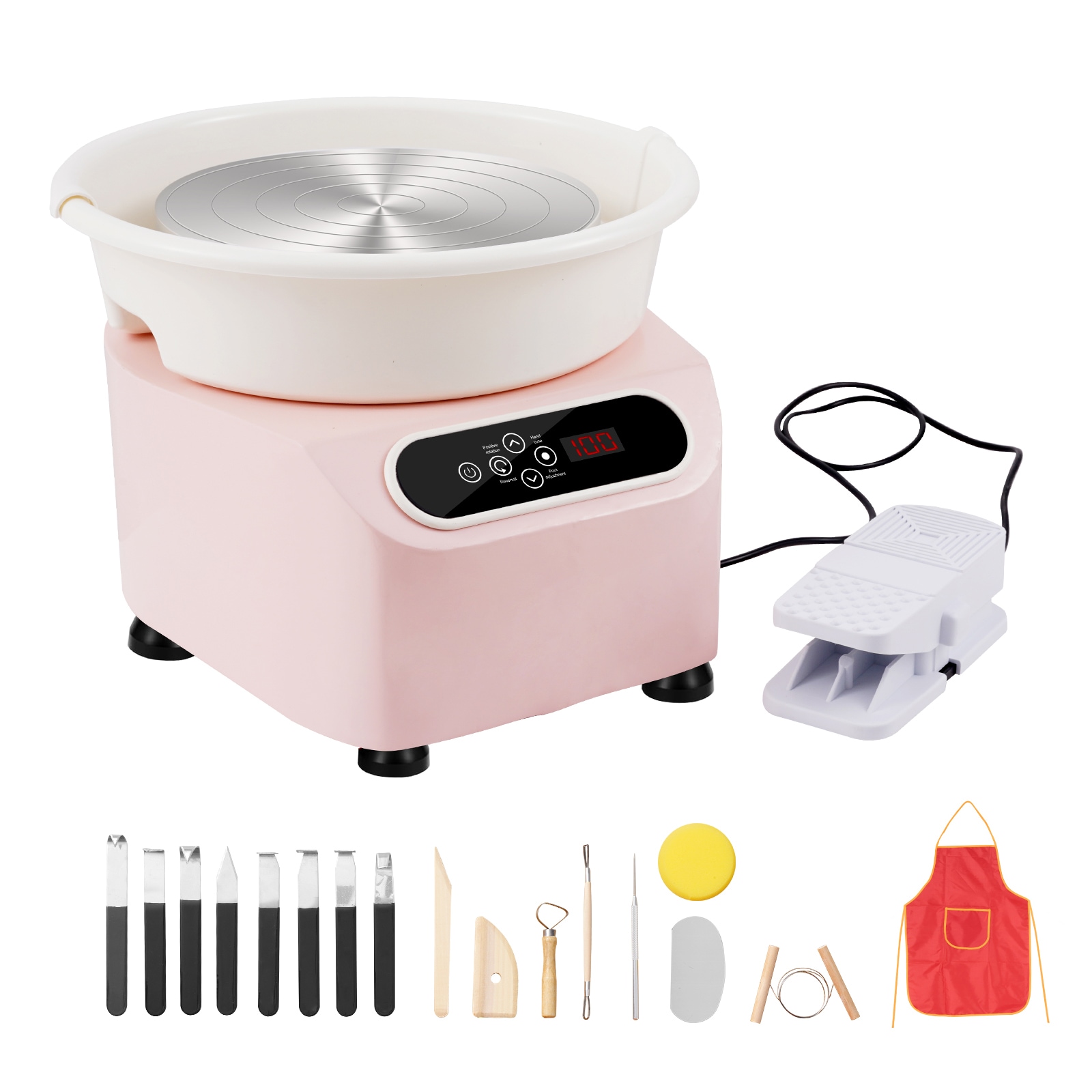 SVOPES SCZQLPJXS11Y01849V1 Pottery Wheel 11 inch Pottery Forming Machine 350W Electric Wheel for Pottery with Foot Pedal and LCD Touch Screen Direct Drive Ceramic Wheel with Shaping Tools for DIY Art Craft Pink