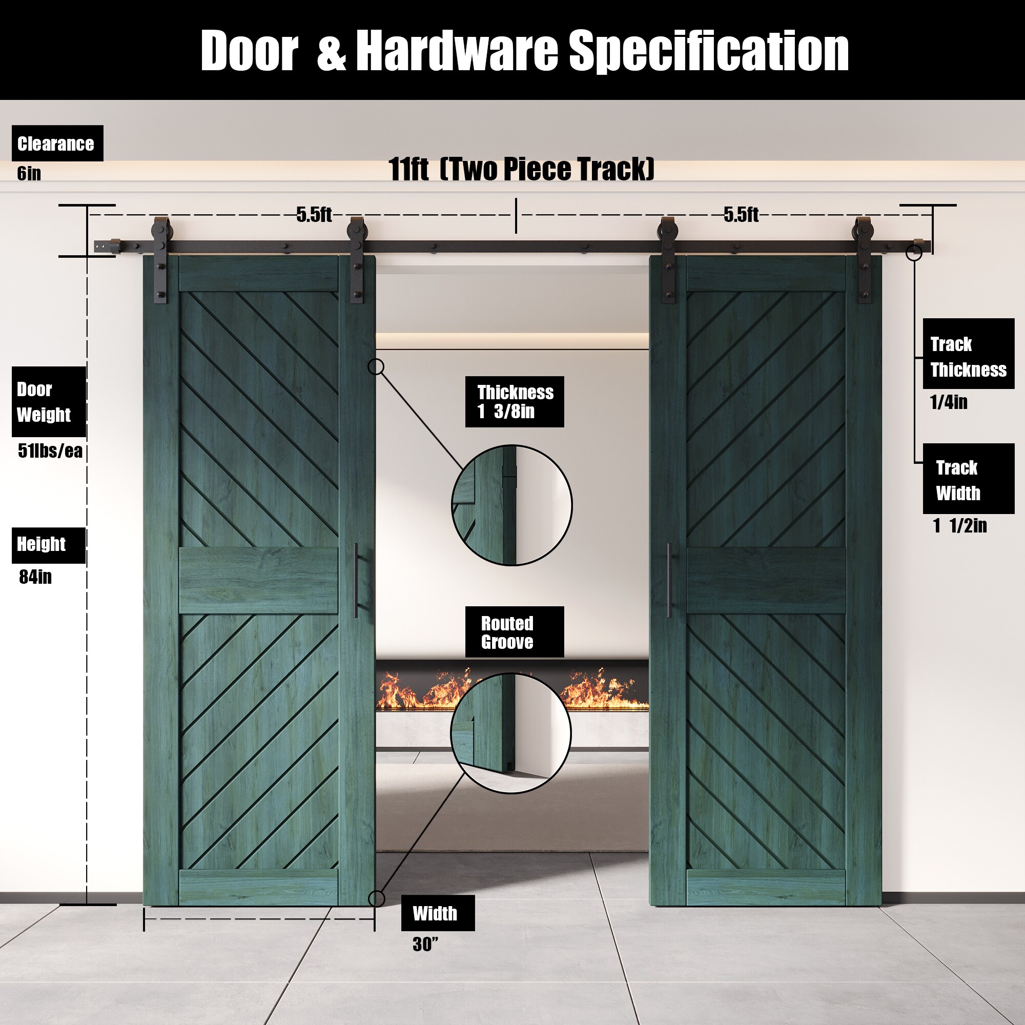 HOMACER YT2H132C-XT4-3084-RP Barn-Doors - View #2