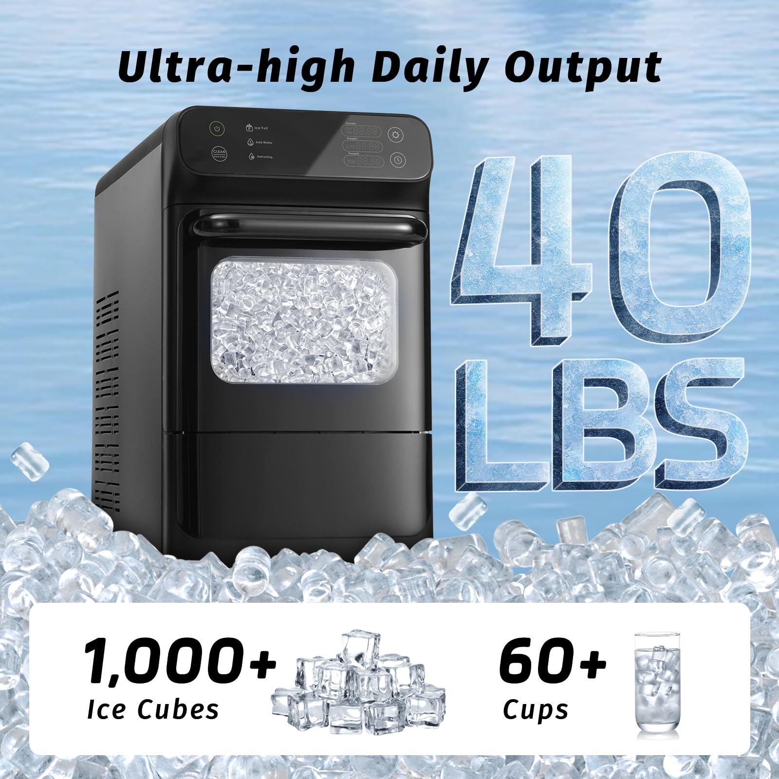 Anqtovp  Nugget Ice Maker 40 lbs Per Day Soft Chewable Ice Machine with 1.2 Gallon Water Tank Automatic Refill Preset Timer Self Cleaning Countertop Sansujyuku sansujyuku.com