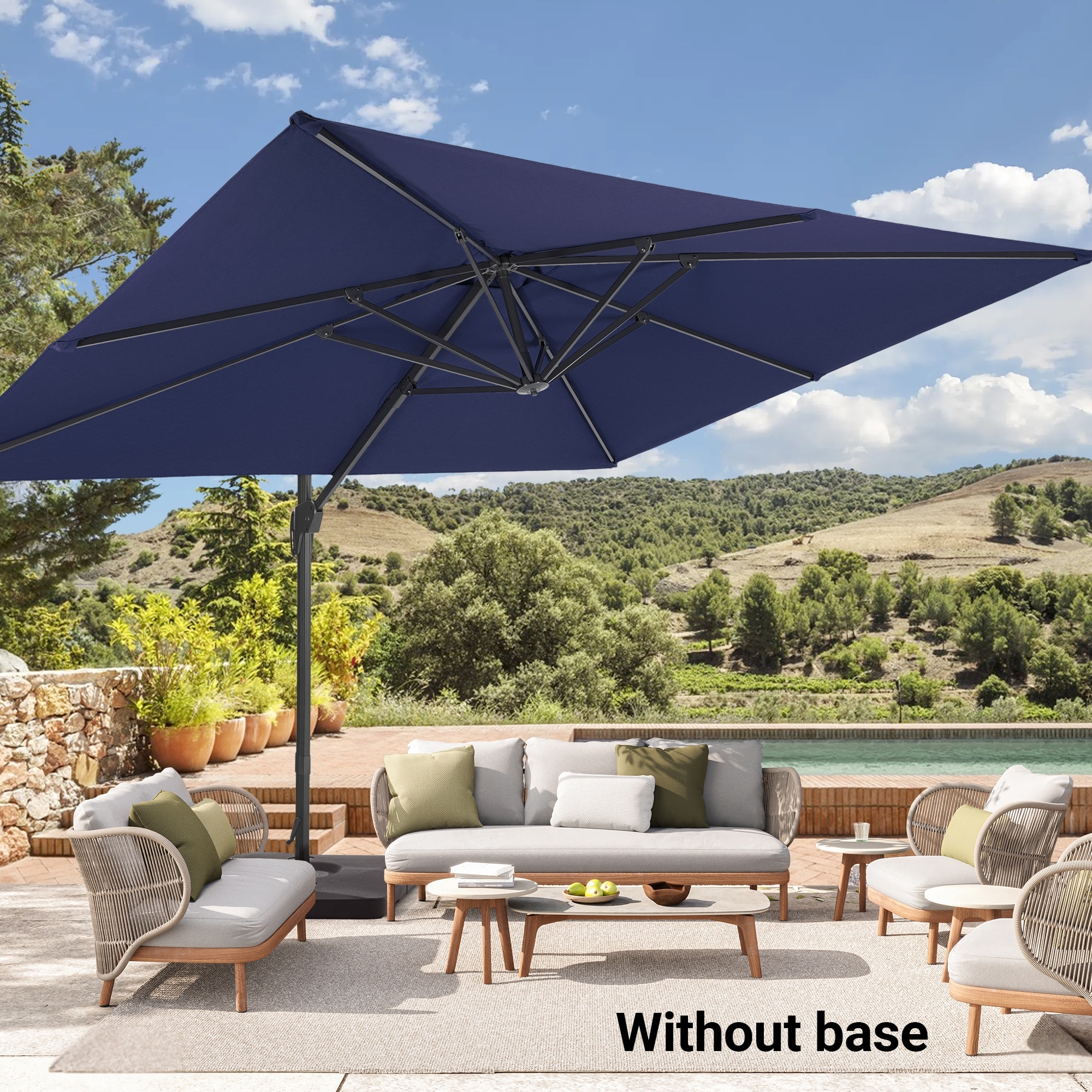 ACEGOSES LW-1159NY 11.5-ft Aluminum Blue No-tilt Cantilever Patio Umbrella