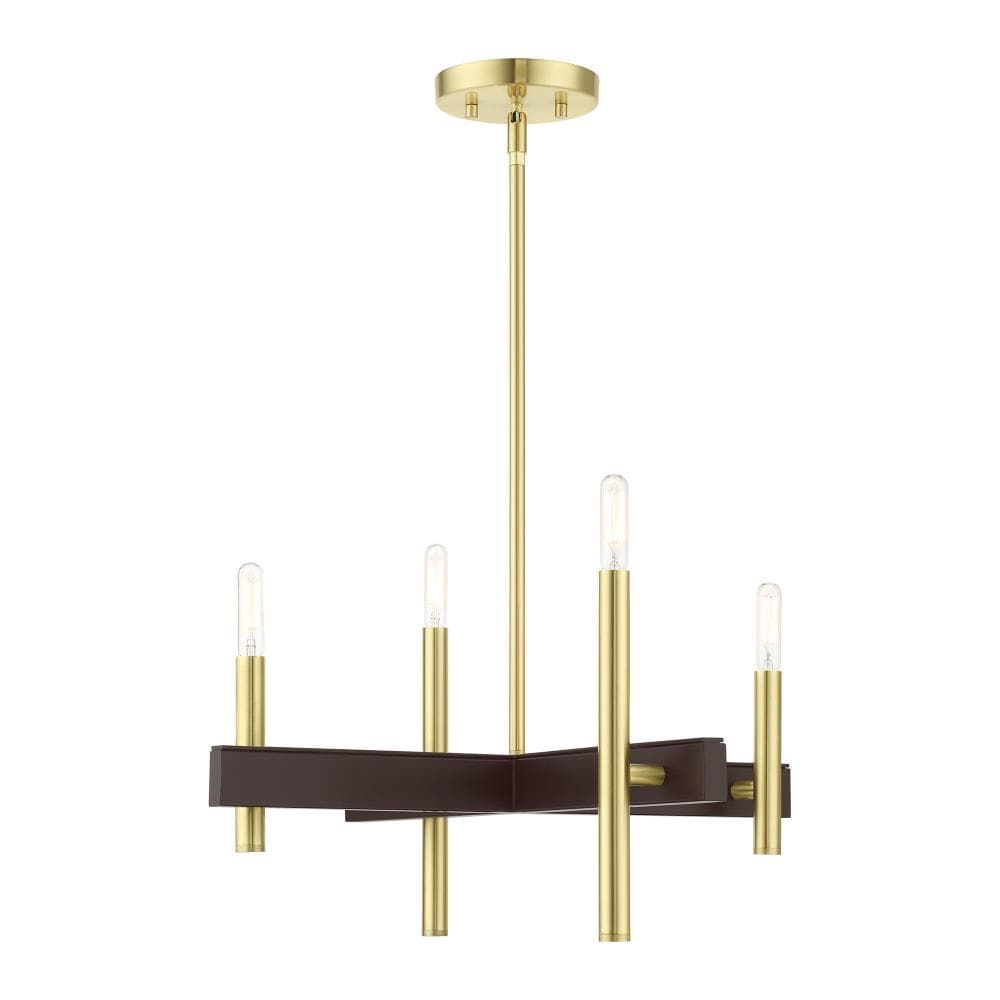 Livex Lighting 49344-12 Denmark 4 -Light Satin Brass Modern/contemporary For Use in Bathrooms, Bedrooms, Dining Rooms, Foyers, Kitchens, Living Rooms Chandelier
