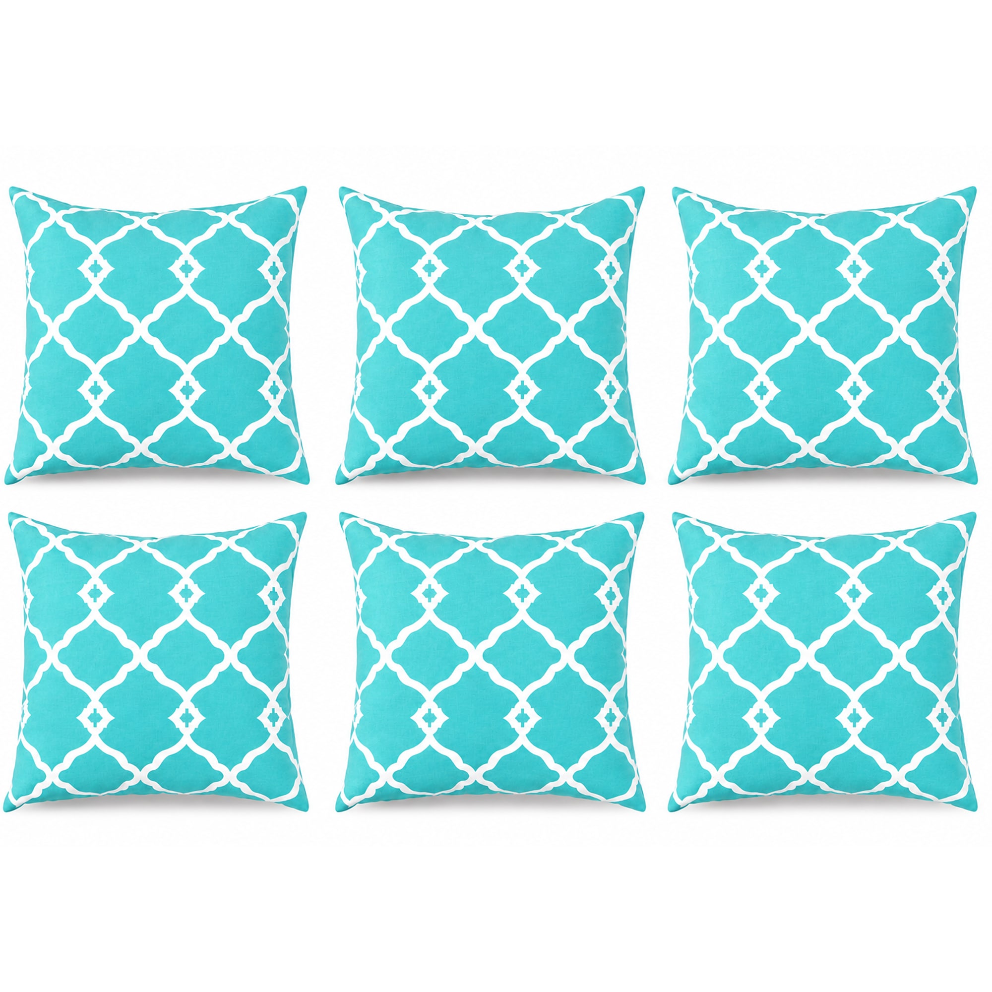 LUXEYARD 6 Pack Outdoor Pillow Covers ONLY 18x18 inch Water Repellent Decorative Cushion Covers for Patio Furniture Garden Porch Balcony and Outdoor Aqua Moroccan