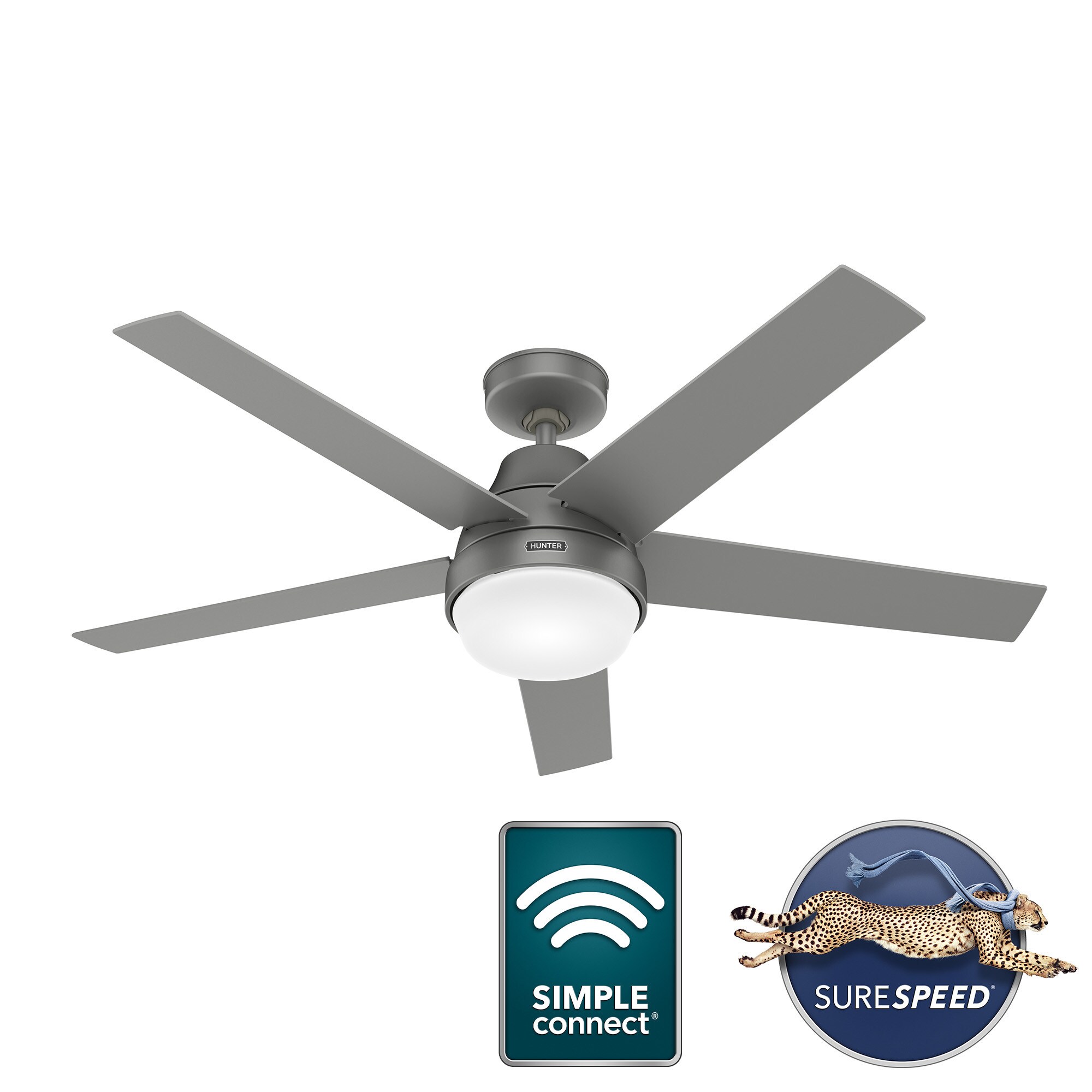 Hunter Aerodyne 52 in Matte Silver Indoor Smart Ceiling Fan with