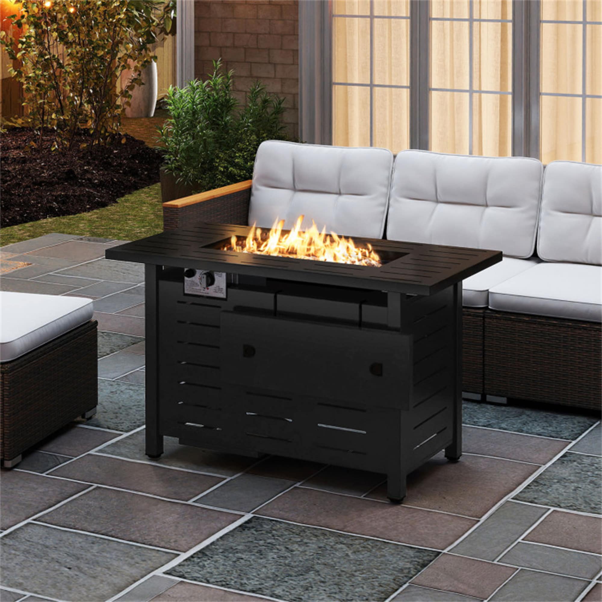 BABOOM BOM-02847-OR Outdoor Propane Fire Pit 40-in W 4800 Maximum BTUs Stainless steel Rectangle Liquid propane Fire pit table
