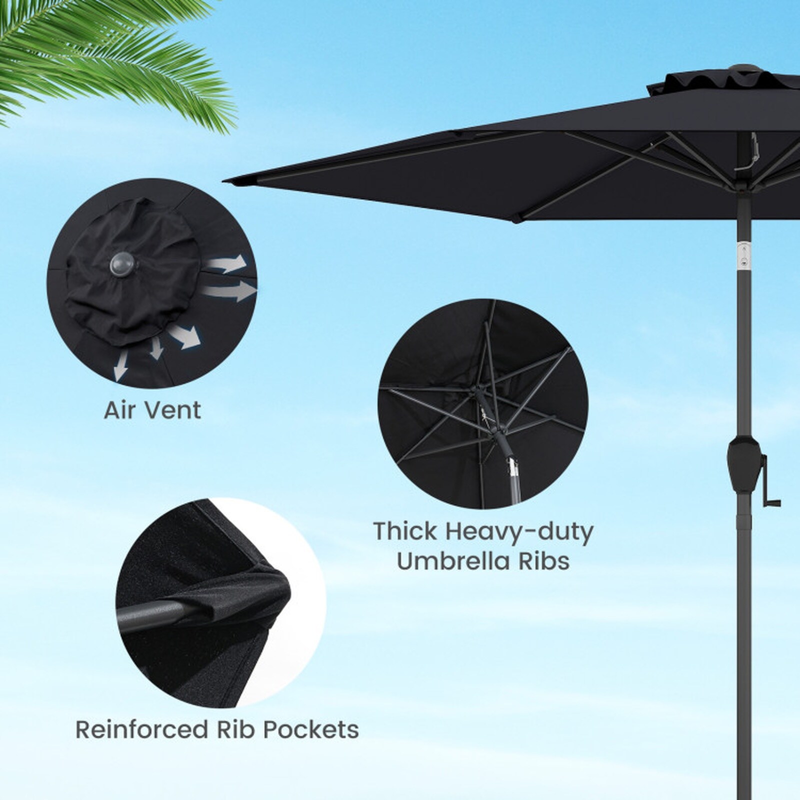 SUGIFT 7.5-ft Metal Black Push Button Tilt Market Patio Umbrella with ...