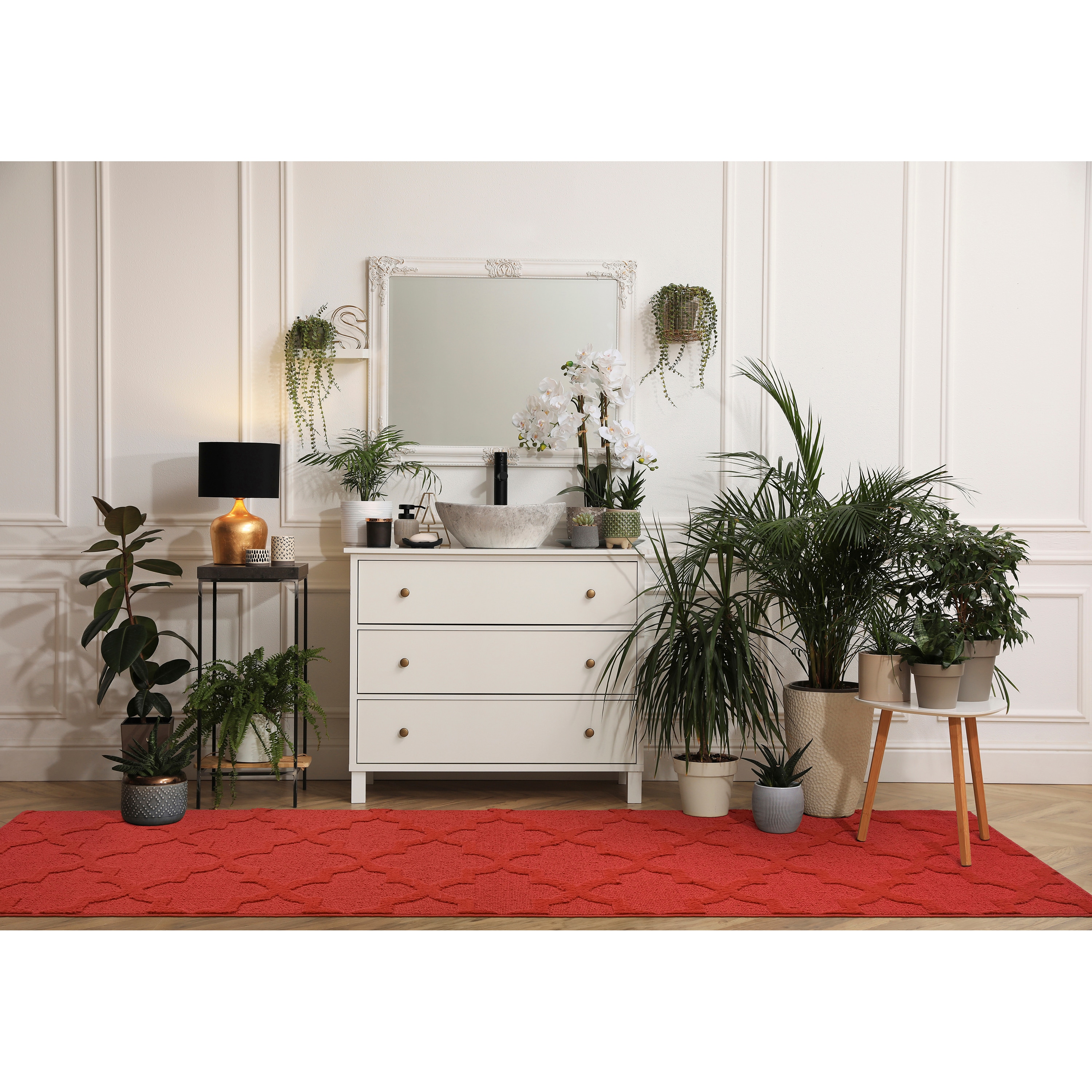 Garland Rug CL300N03614414 Quatro 3 x 12 (ft) Tufted Polypropylene Chili Red Rectangular Indoor Geometric Farmhouse/Cottage Runner rug