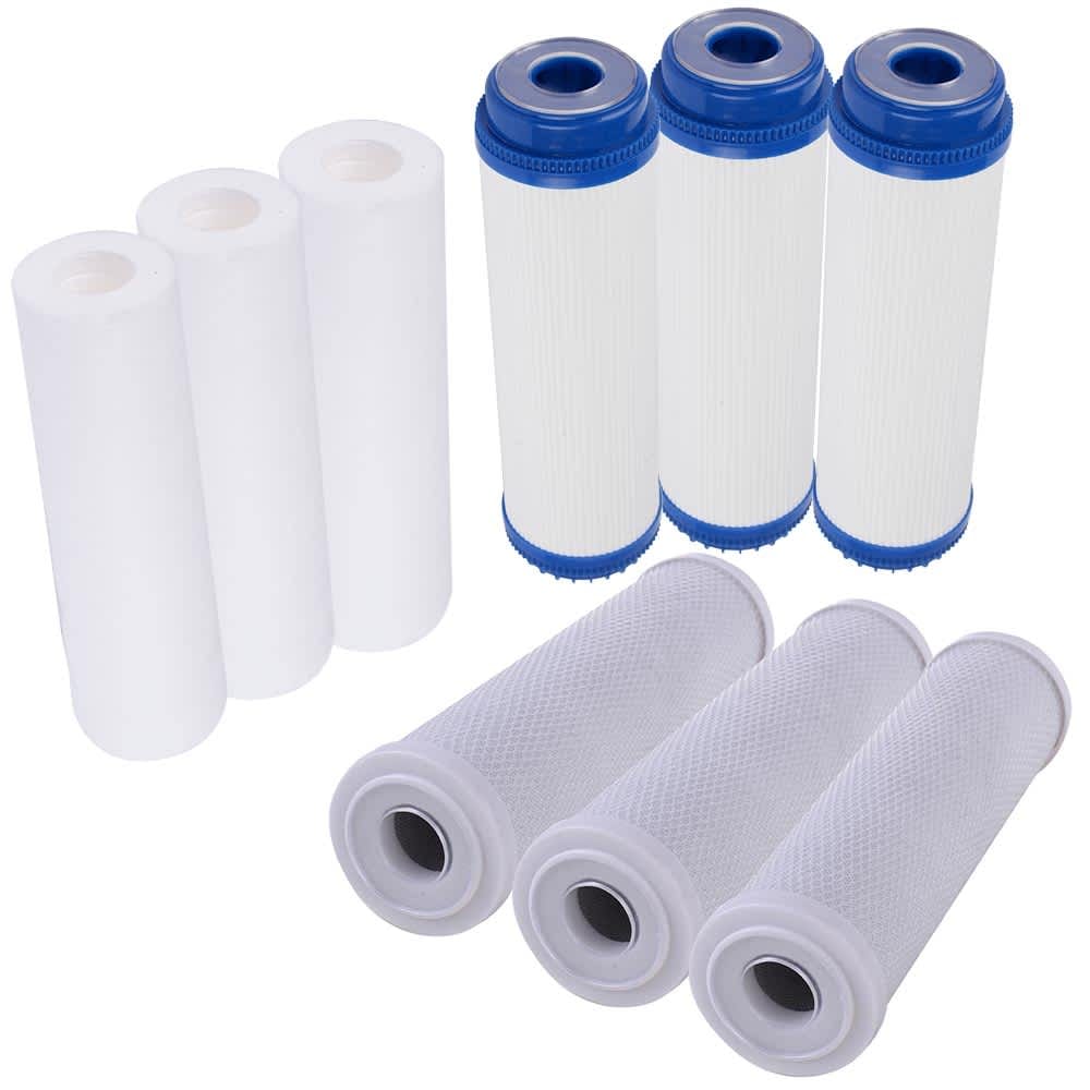 Yescom 06FIL003-3P6C-9-LO 9 Piece Filter Replacement for Reverse Osmosis Set RO Water Sediment Carbon Block GAC