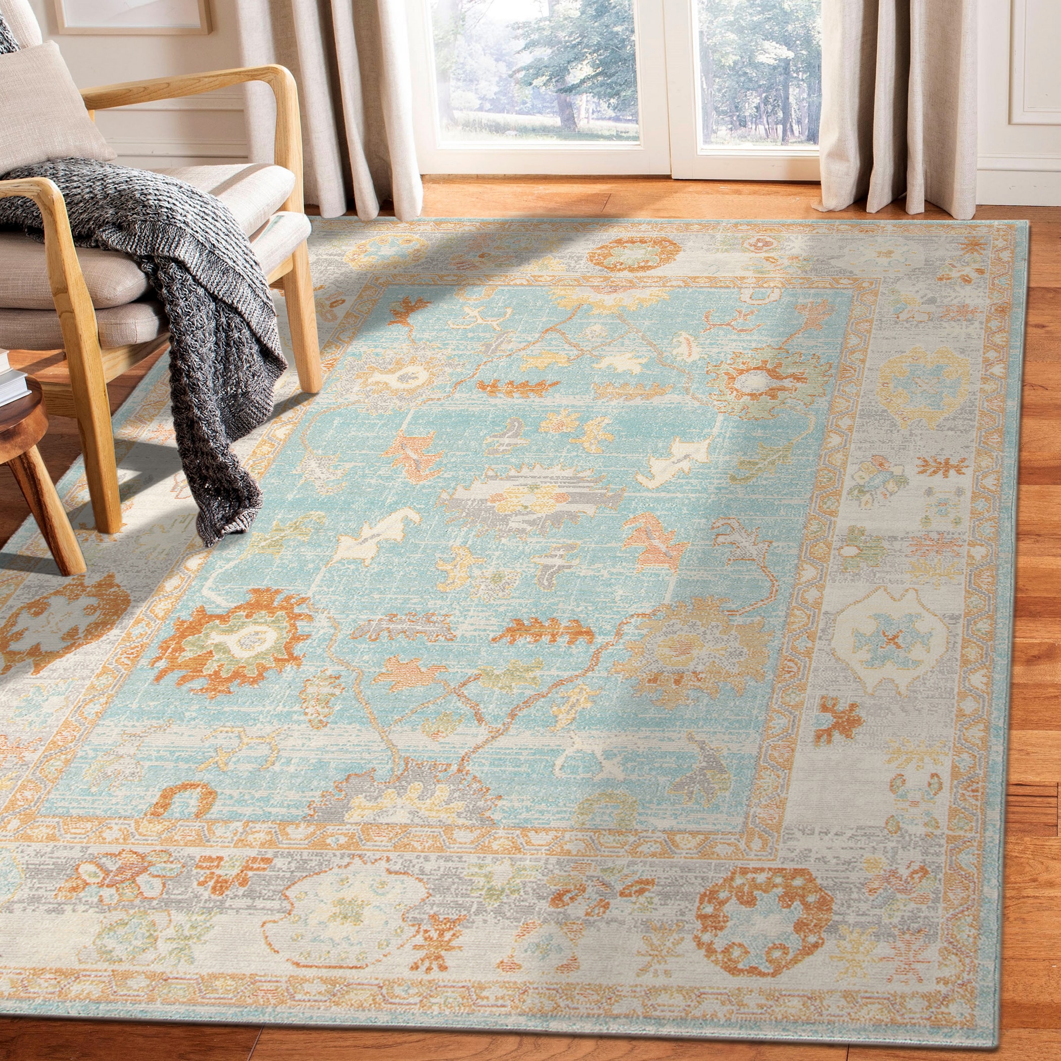 AMER BHM30203 Bohemian 2 x 3 (ft) Loomed Polypropylene Aqua Rectangular Indoor/Outdoor Border Throw rug