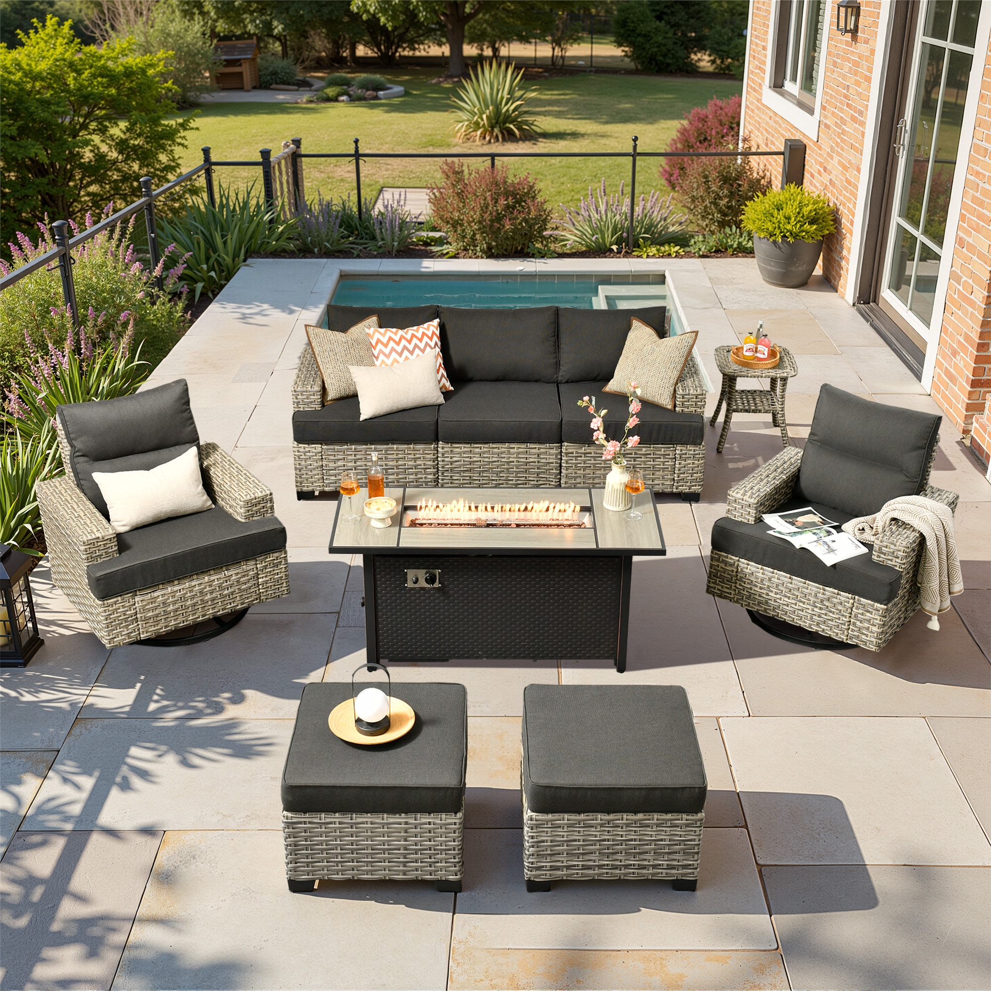 ALTRIGUS 6LCFP8503YZTBS109AL 9 -Piece Wicker Patio Sofa Conversation Set with Black Cushions