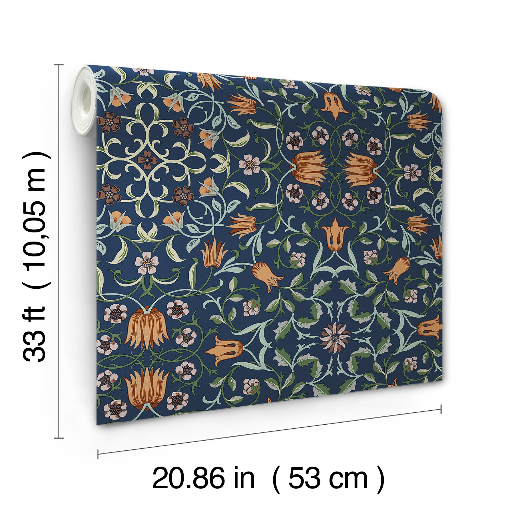Dark Blue Floral Non-Pasted Washable Wallpaper Roll
