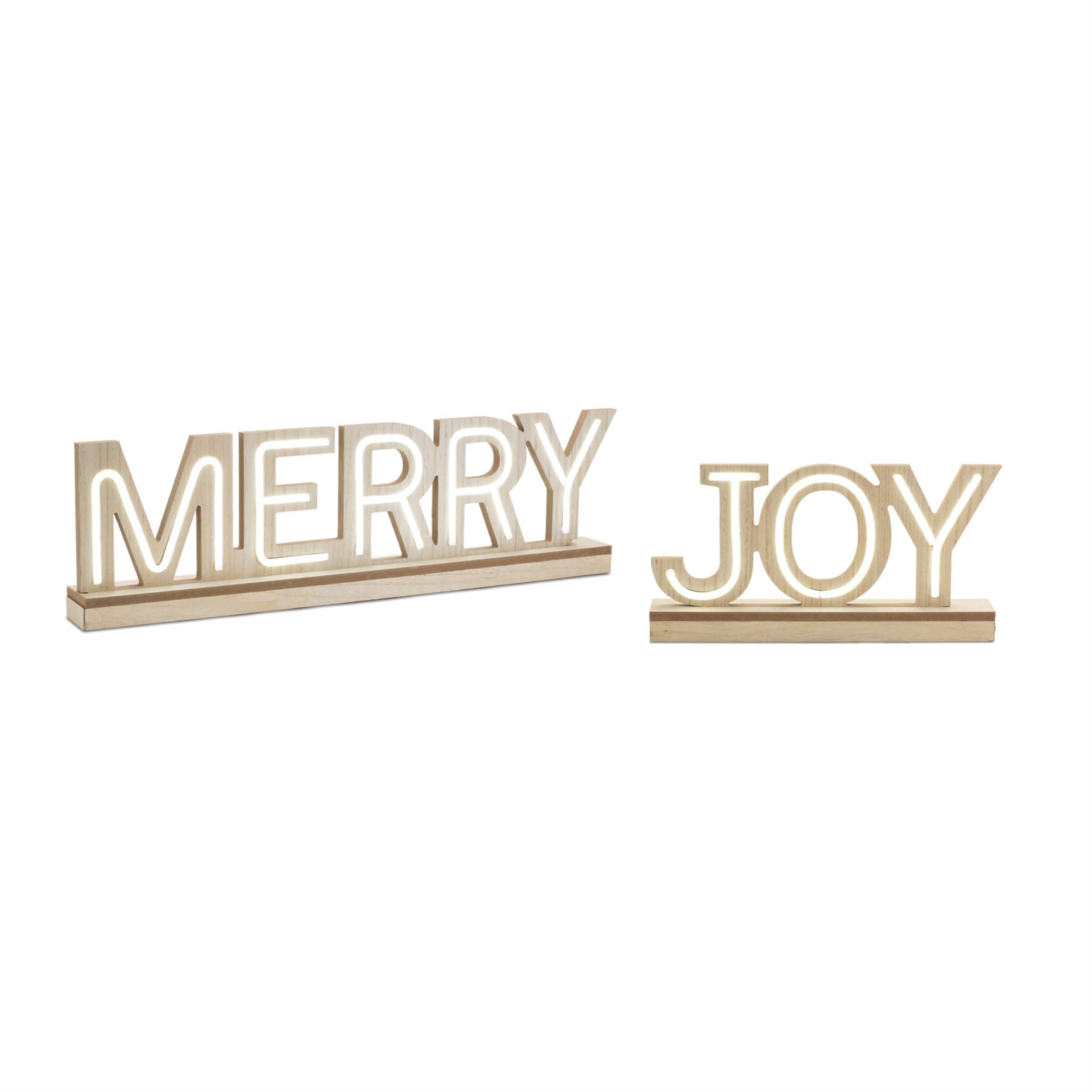 Melrose International 94256DS LED Joy and Merry (Set of 2) 13.5L x 6.5H 24L x 6.5H MDF 2 AA Batteries Not Included/USB Cord Included