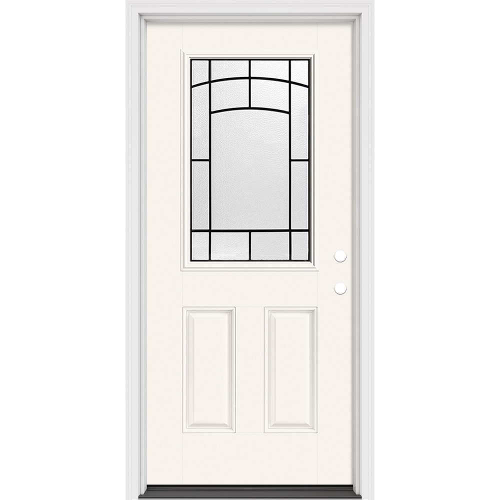 Masonite 631796 Brooklyn 36-in x 80-in x 4-9/16-in Fiberglass Full lite Left-hand inswing Chocolate Painted Prehung Slab Front Door with Brickmould Solid core