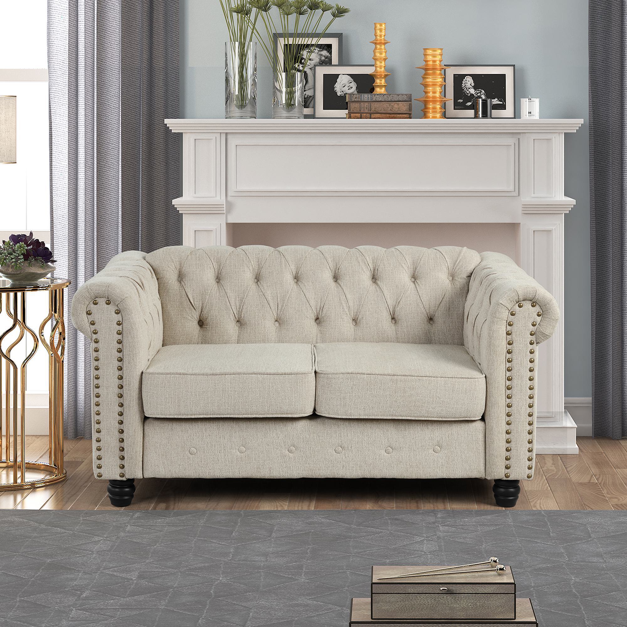 FARATI 8702-BEIGE-2 61-Inches Modern Off-white Loveseat