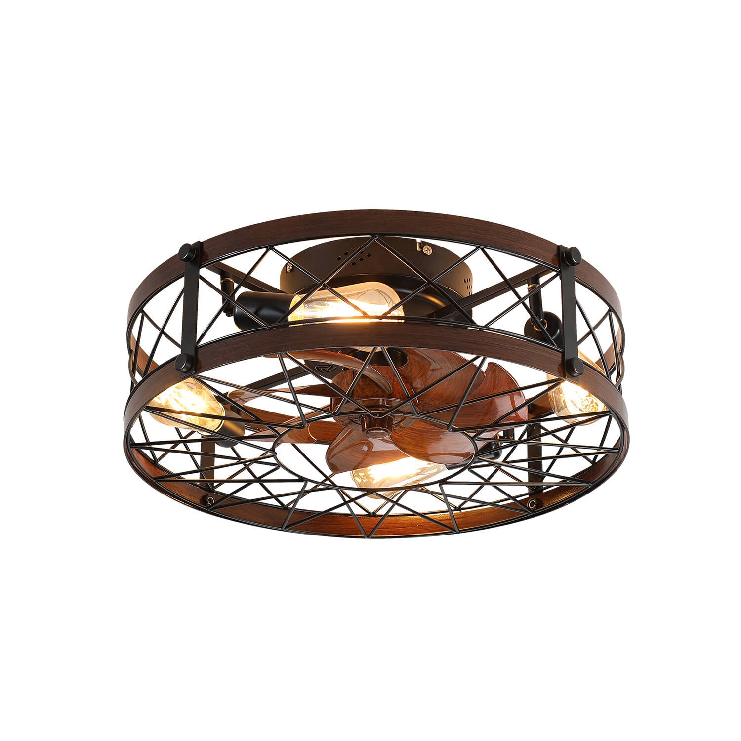 SINOFURN SYA650022BN 20-Inches Black with Brown Blades Indoor Flush mount Fandelier Ceiling Fan Without Light and Remote ( 7 -Blade)