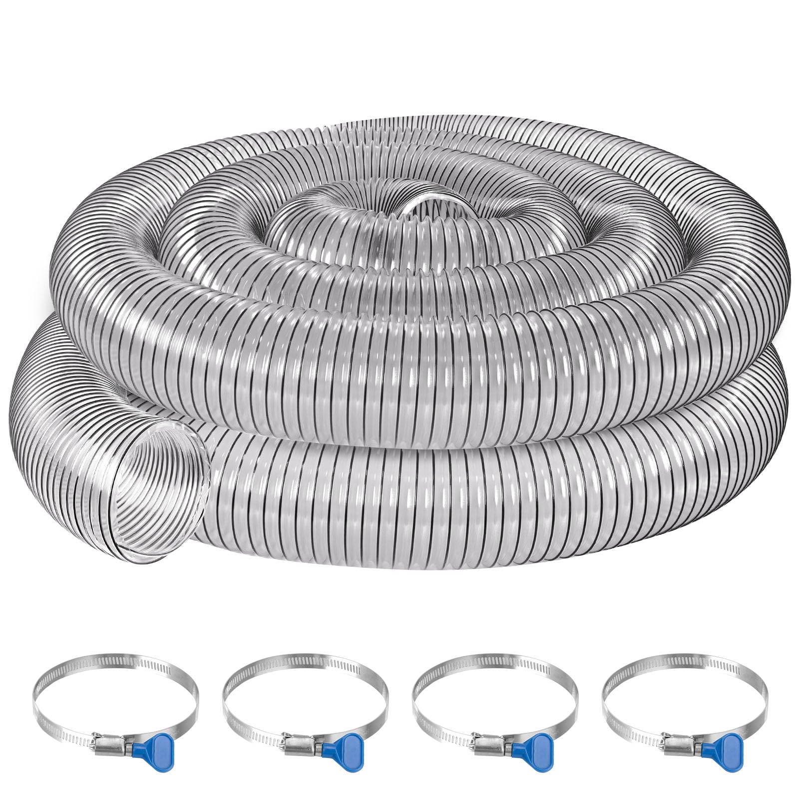 KIWDZFU  4 Inch by 20 Foot PVC Dust Collection Hose Flexible Clear Tube with Reinforced Carbon Steel Wire for Woodworking and Industrial Dust