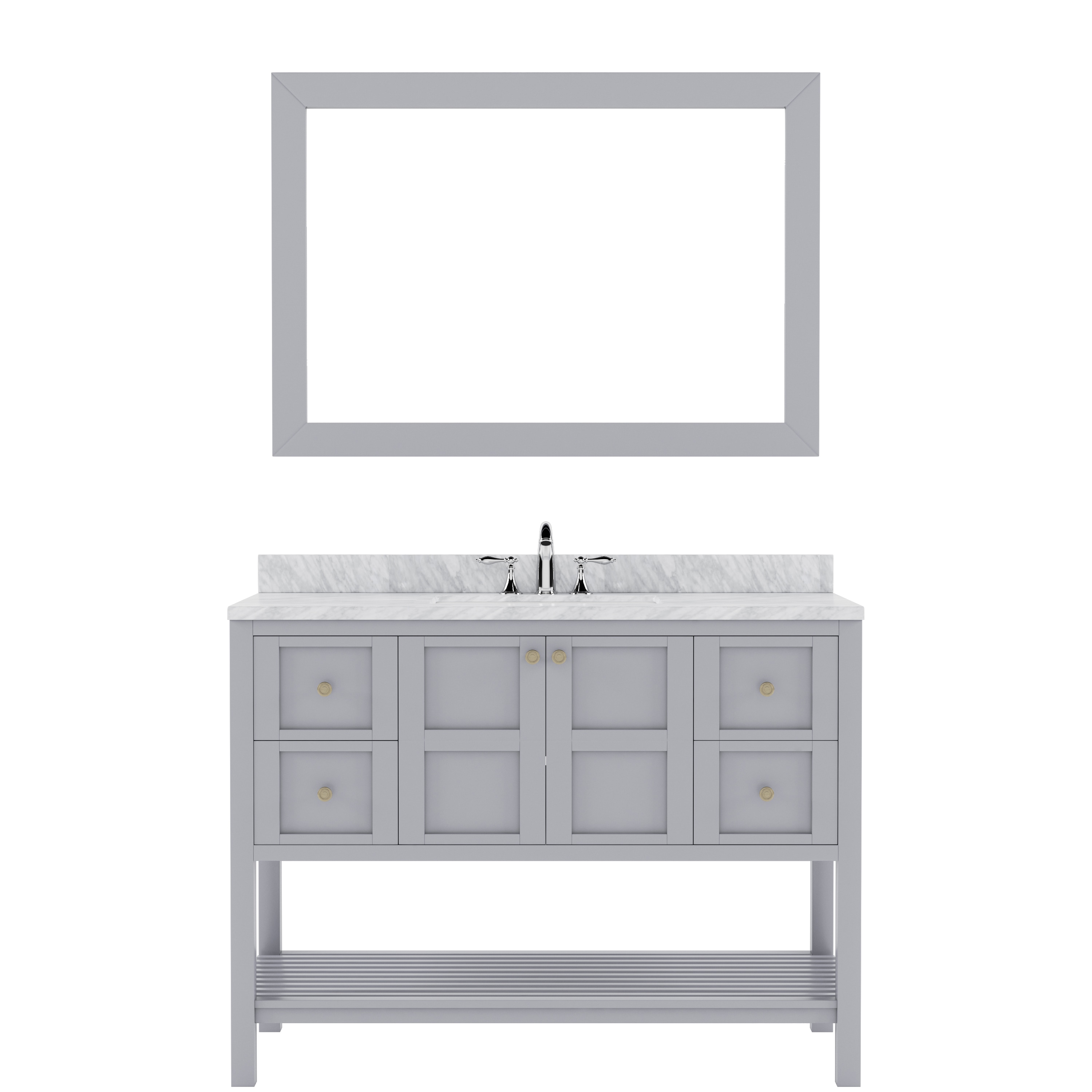 Virtu USA ES-30048-WMSQ-GR Winterfell 48-in Gray Undermount Single Sink Bathroom Vanity with Italian Carrara White Marble Top (Mirror Included)