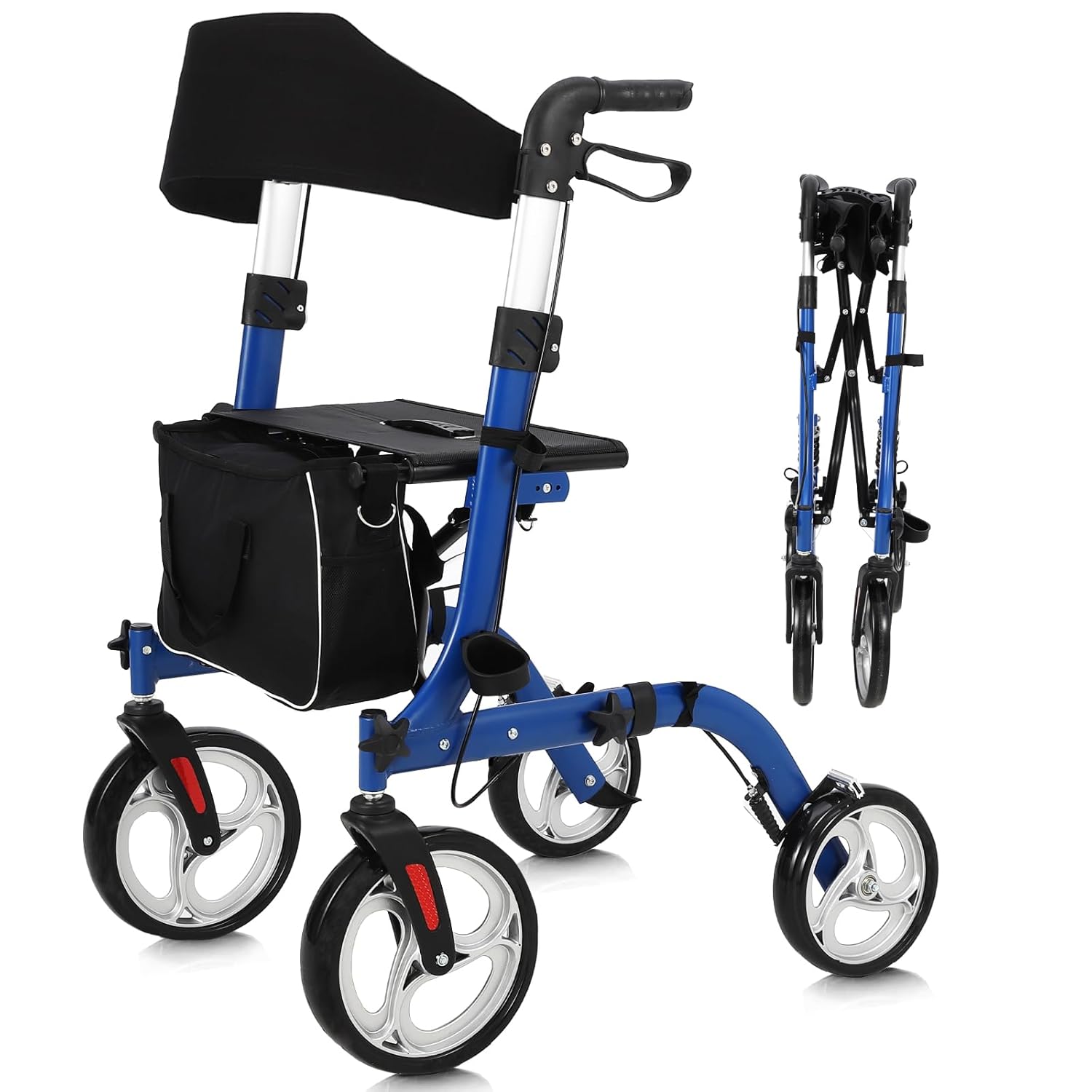 Qeetex CJ-POU-0AGJYE1G All Terrain 2 in 1 Rollator Walker  Transport Chair Folding Wheelchair with 10  Non Pneumatic Wheels for Seniors Reversible Backrest  Detachable Footrests