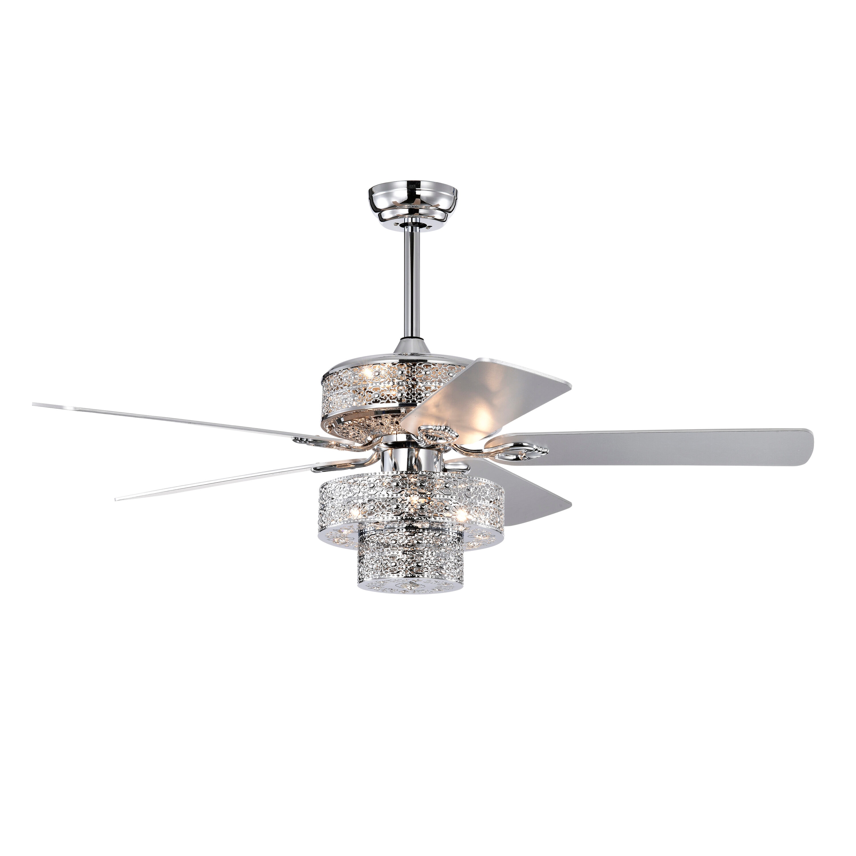 Bayfeve BFHM-60485-CF Adjustable Speed 52-in Outdoor Chrome with Plywood Blades Chandelier Ceiling Fan With Light and Remote ( 5 -Blade )