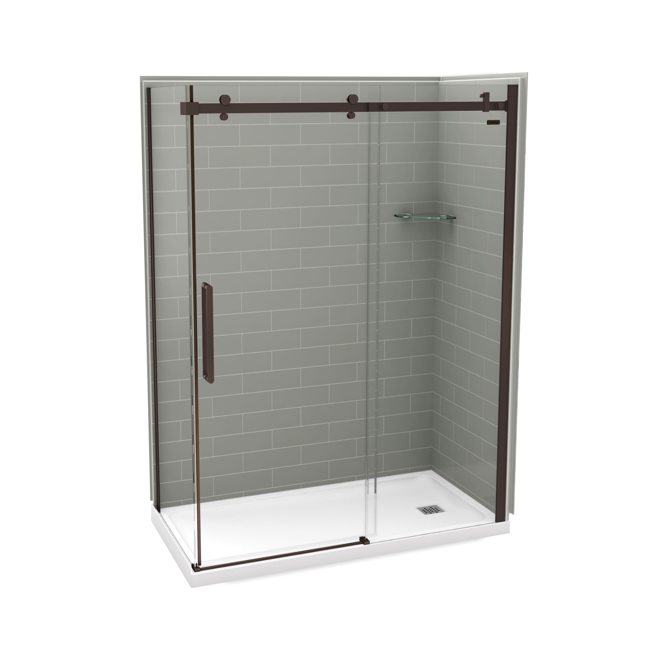 MAAX 106374-301-501-103 Utile 5 -Piece 32-in W x 60-in L x 83-in H Rectangular Corner shower kit ( Right Drain) Base, Wall, Door and Drain Included Dark bronze Hardware Included