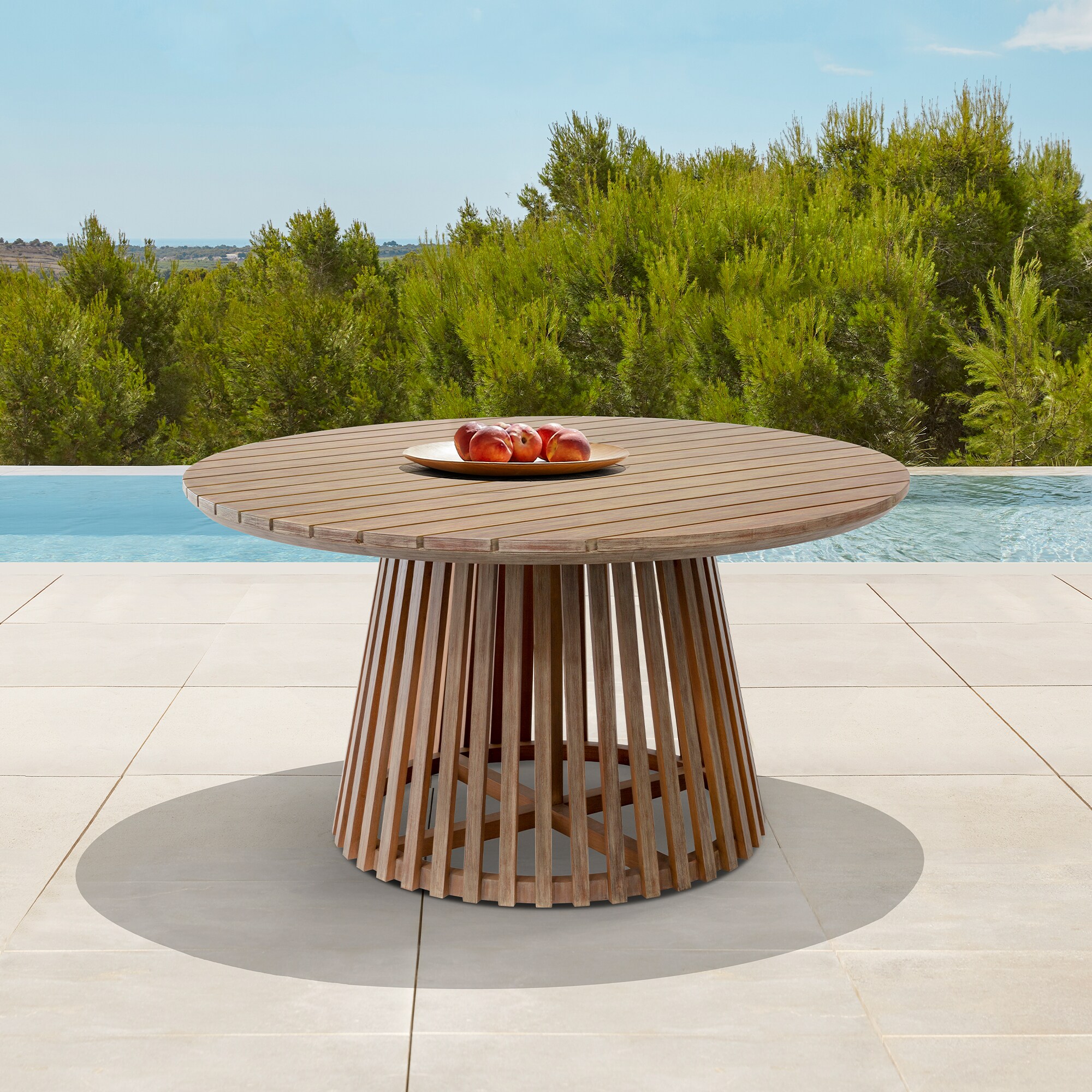 Escondido 55" Round Light Eucalyptus Outdoor Dining Table