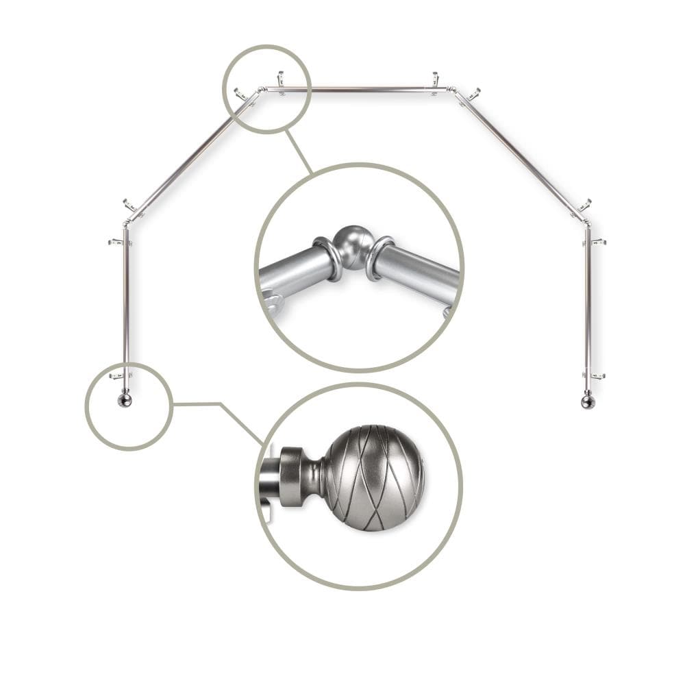 Hart & Harlow L5BAY-84-5 Able 13/16-in 5-sided 28-in to 48-in Satin nickel Steel Bay window curtain rod with Finials