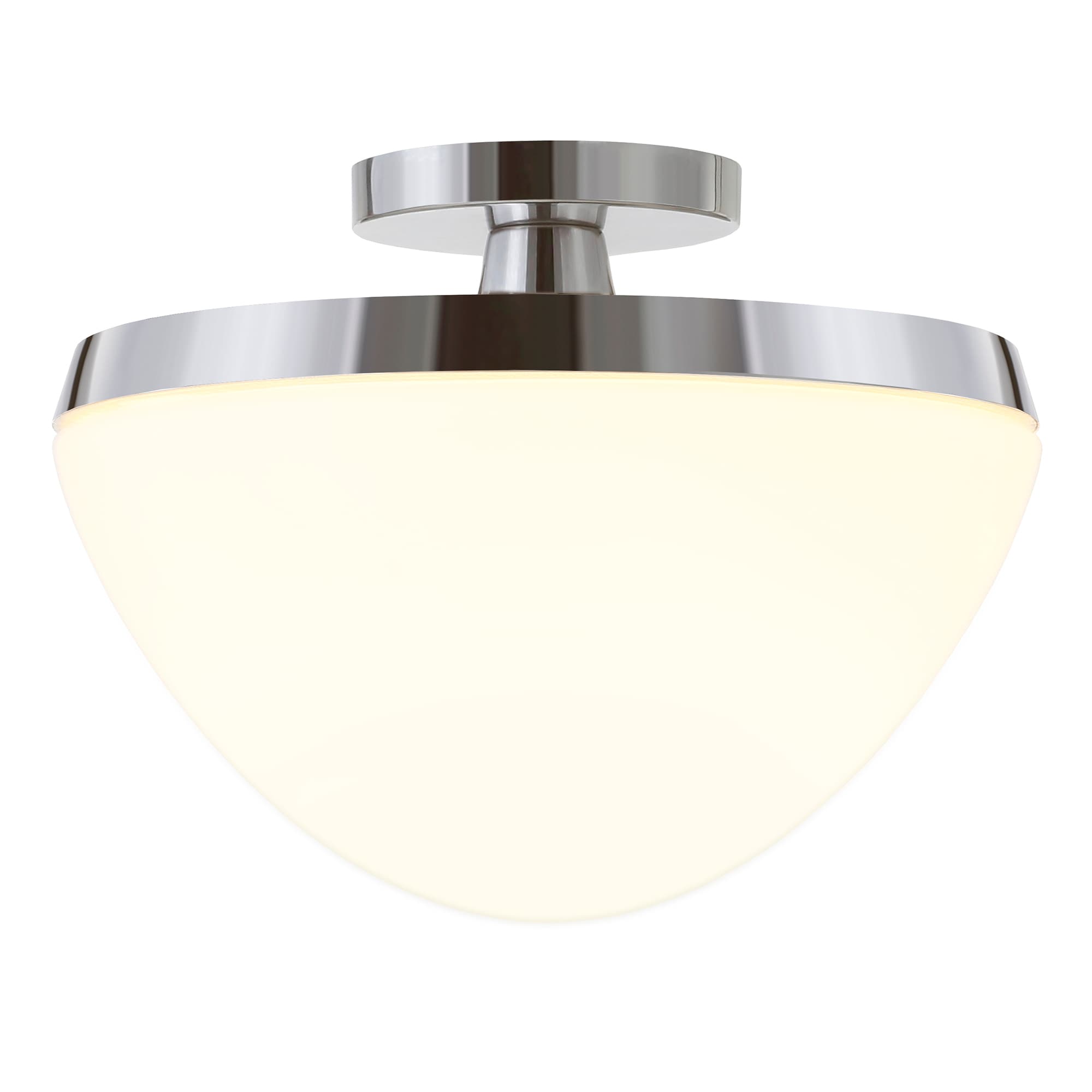 Polished Nickel and White Glass Dome Semi Flush Mount