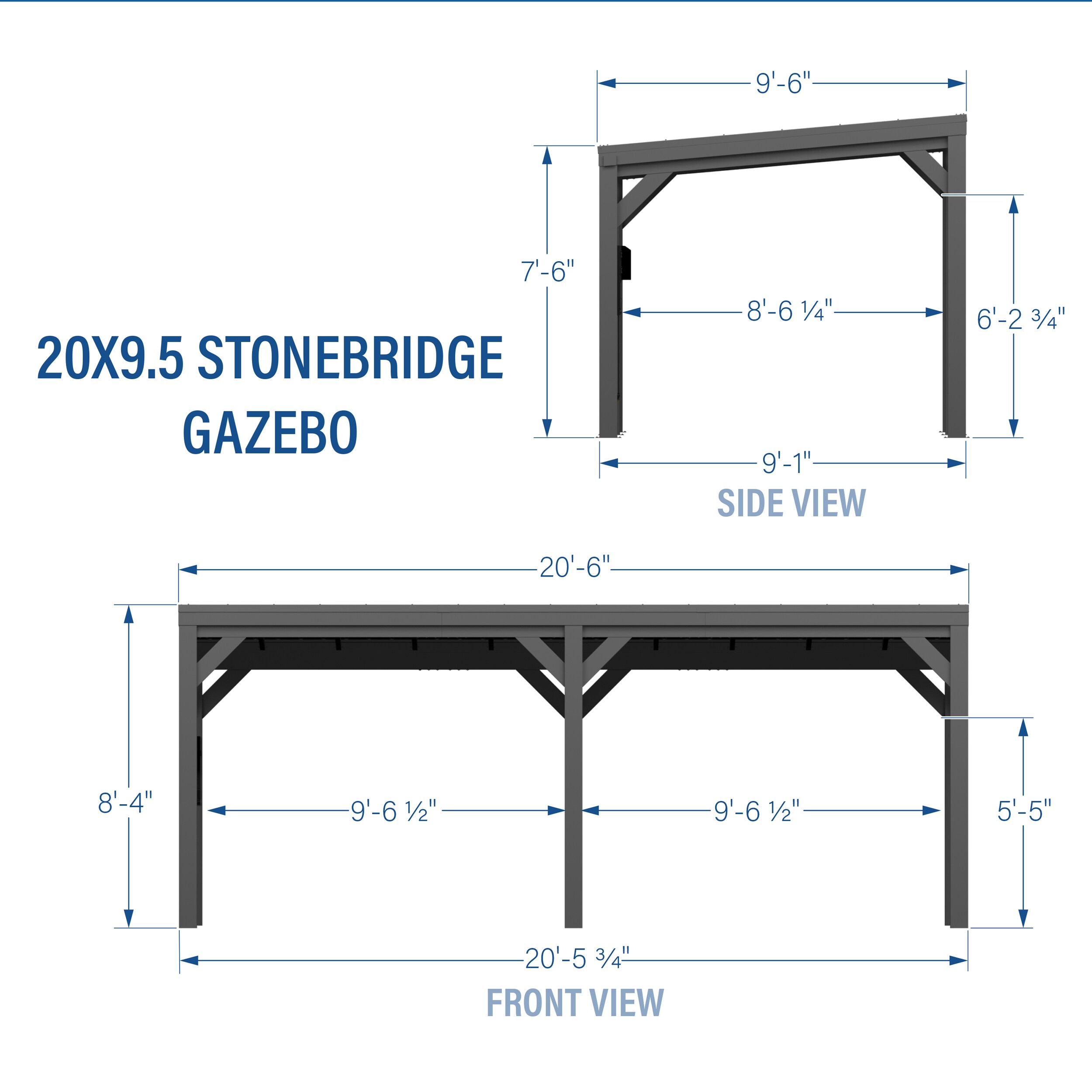 Stonebridge Black Galvanized Steel 20x9.5 Gazebo with Sloped Roof